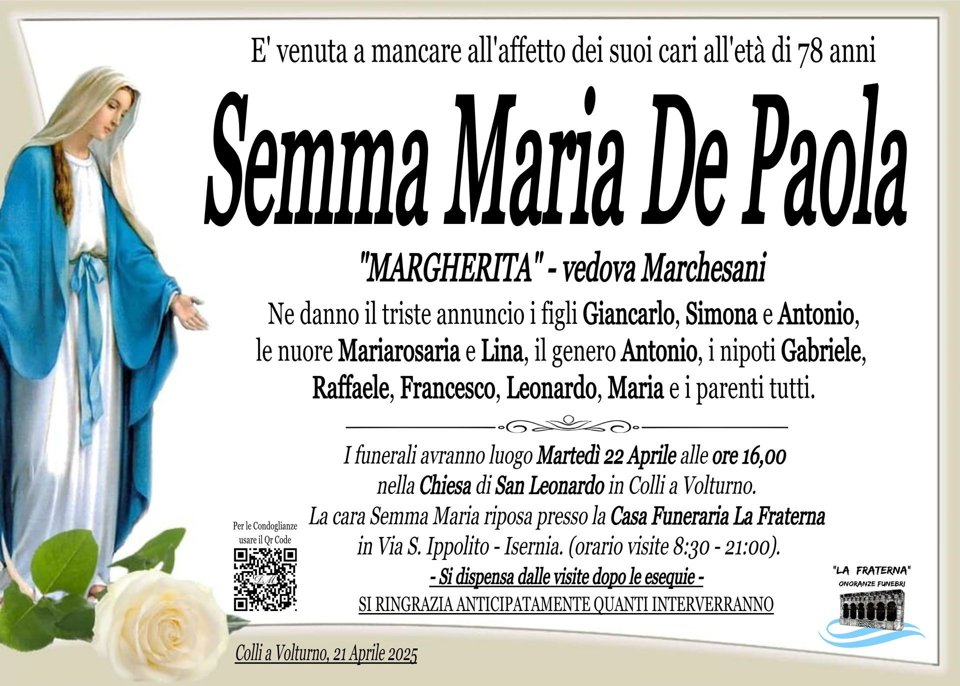 necrologio Semma Maria De Paola