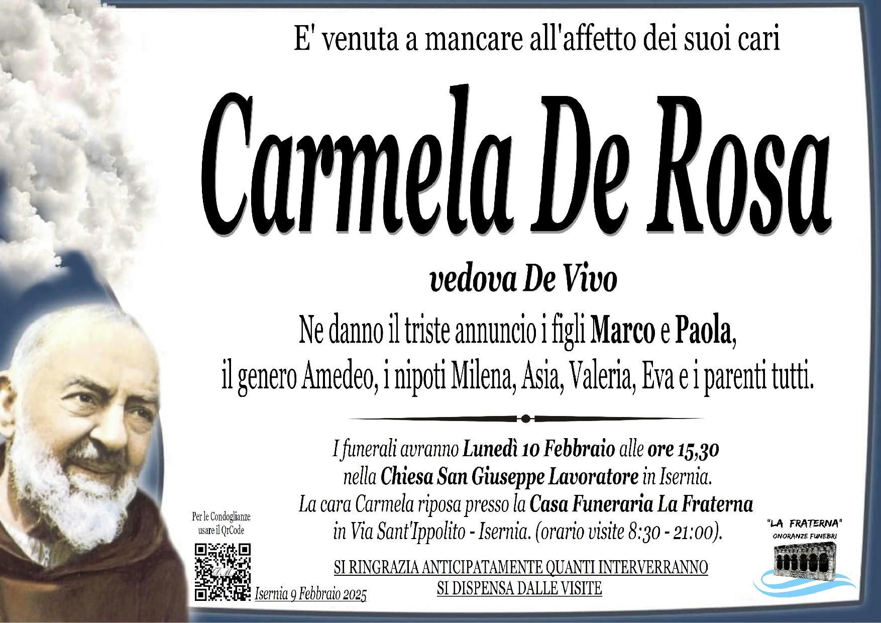 necrologio Carmela De Rosa