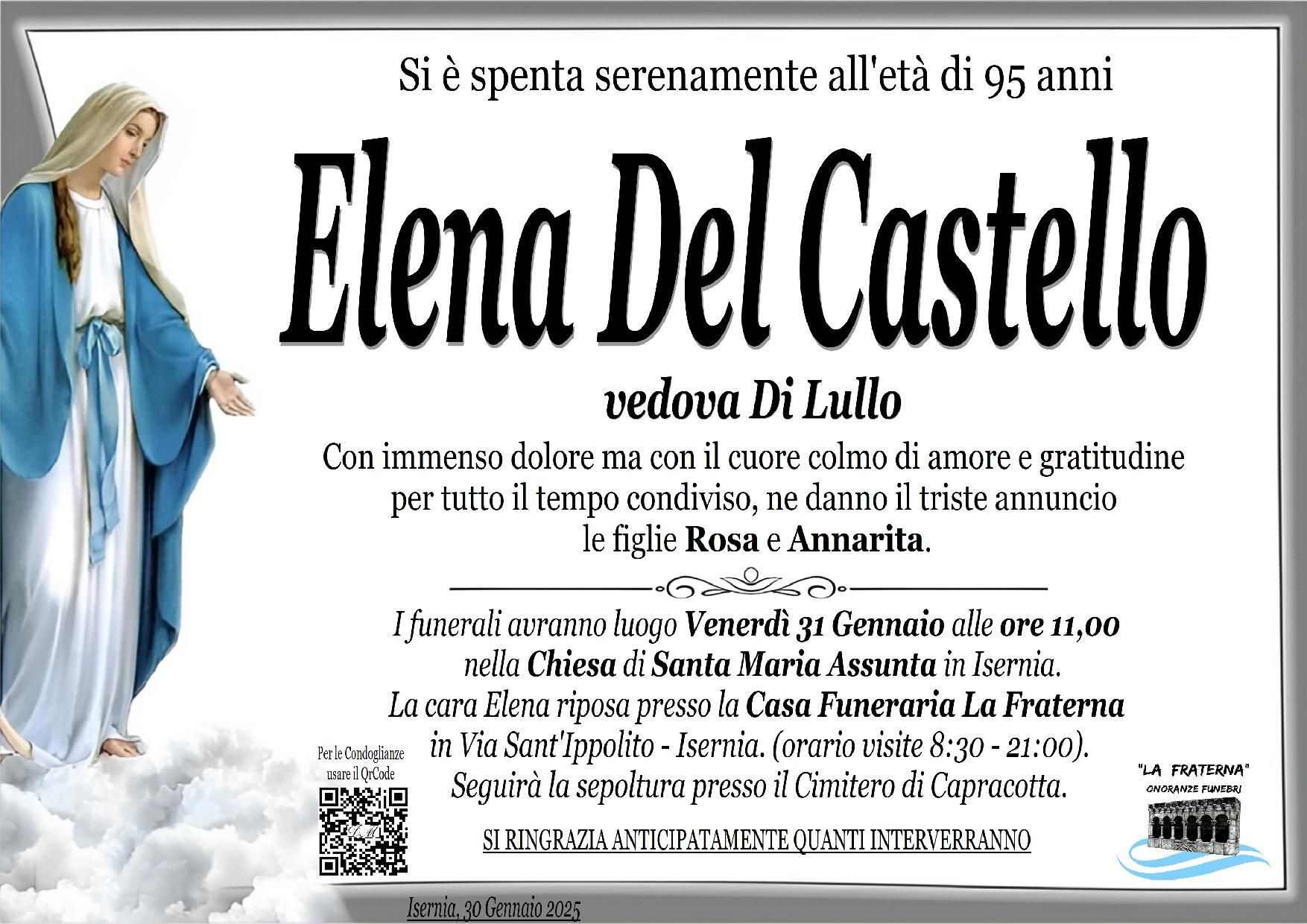 necrologio Elena Del Castello