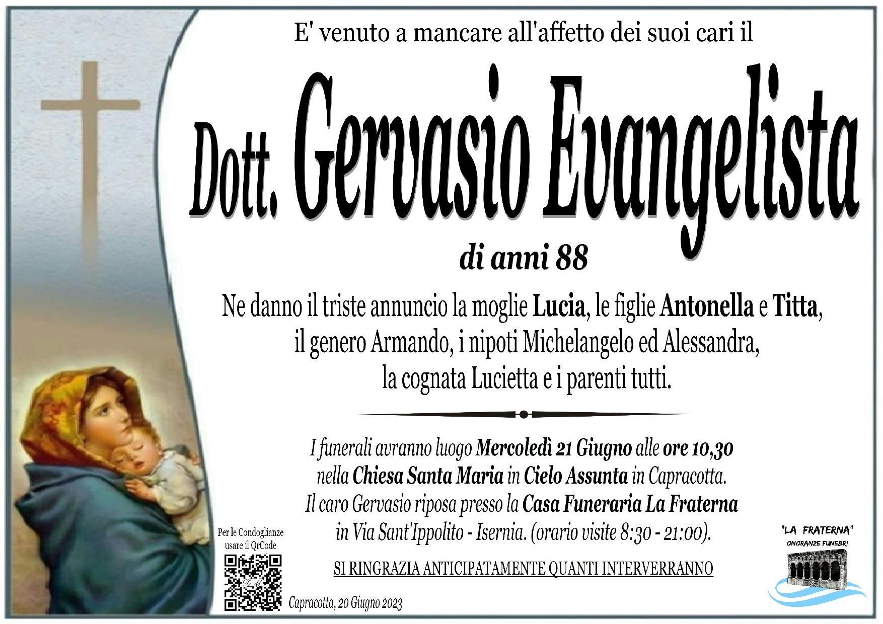 necrologio Gervasio Evangelista