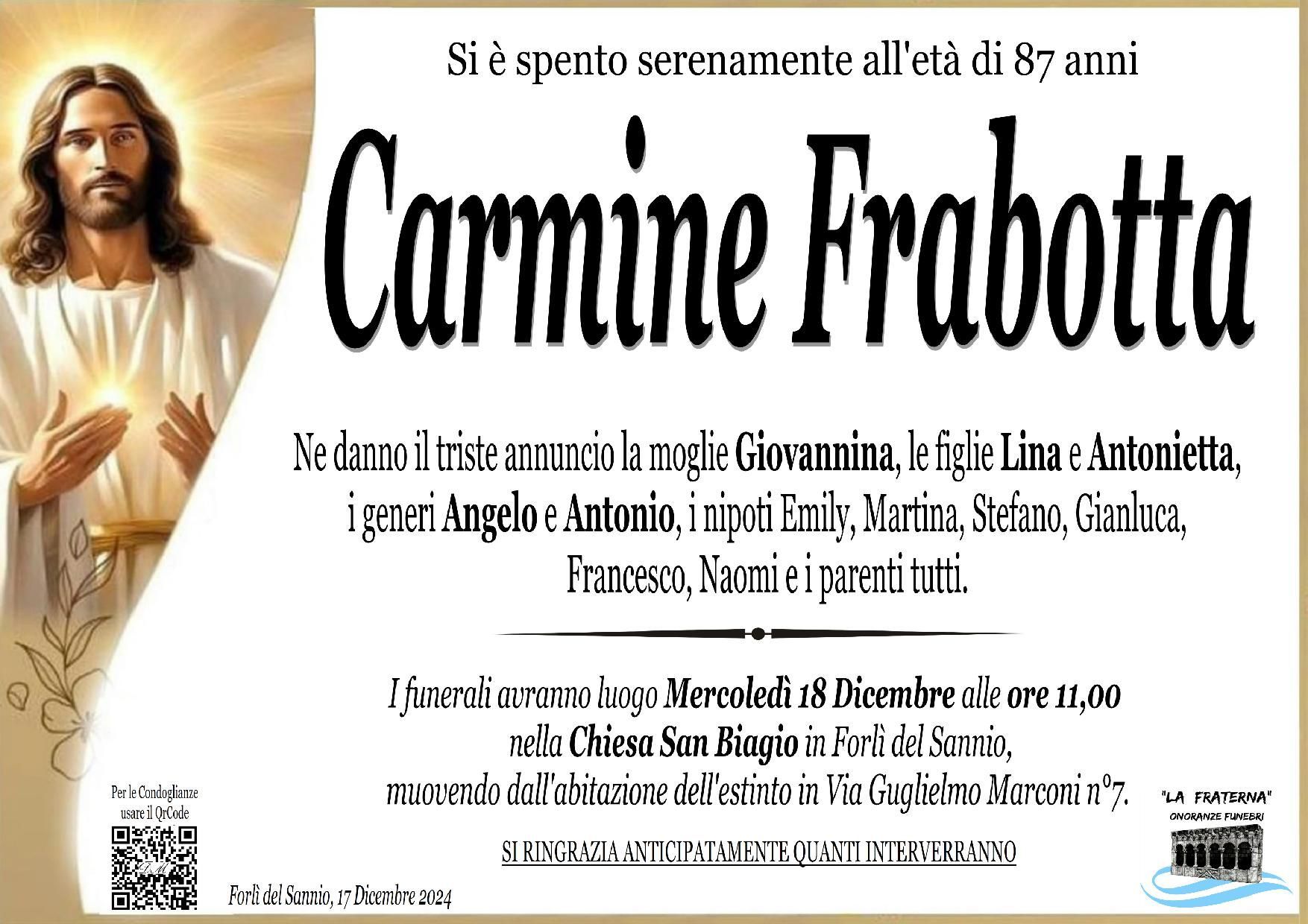 necrologio Carmine Frabotta