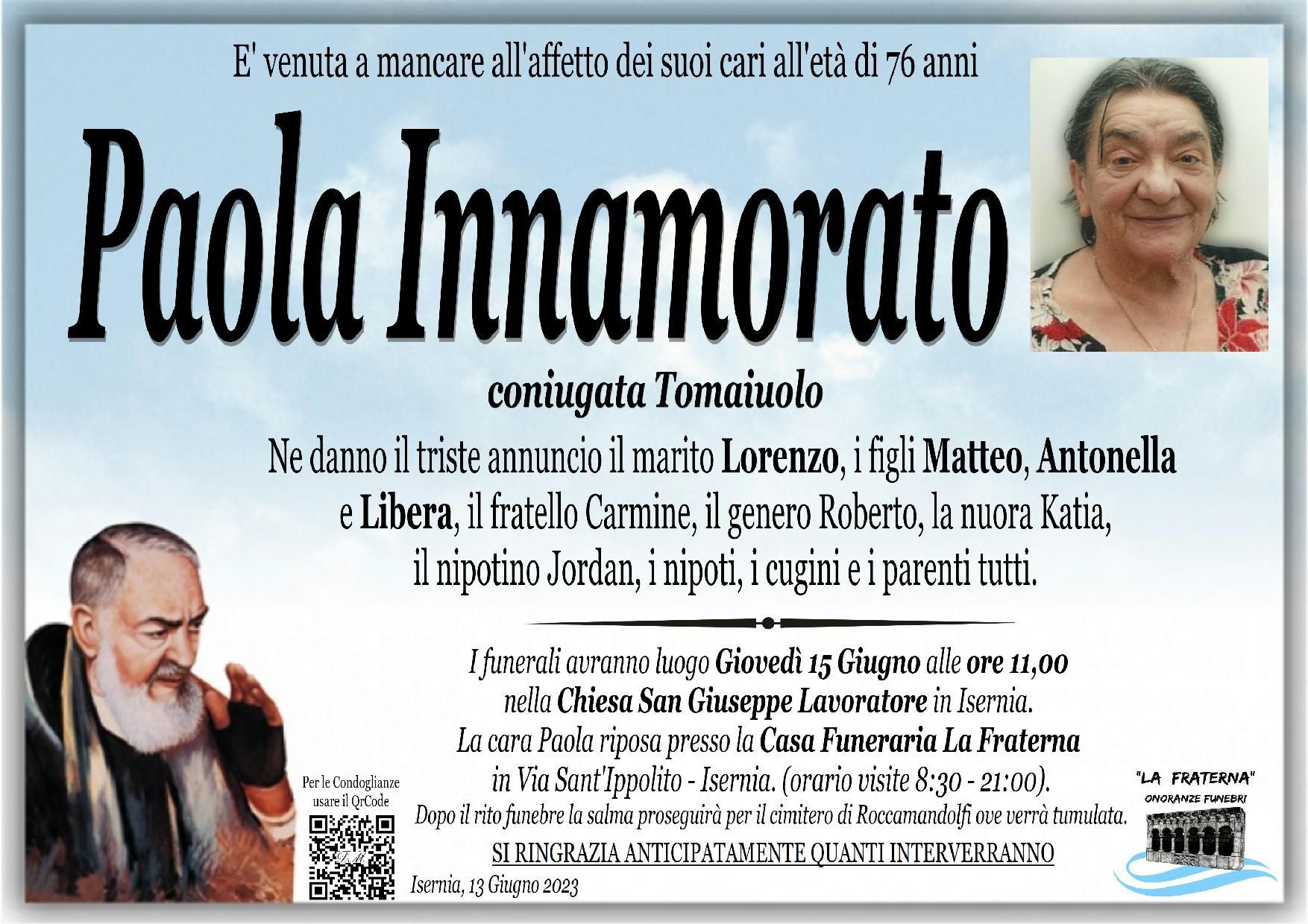 necrologio Paola Innamorato