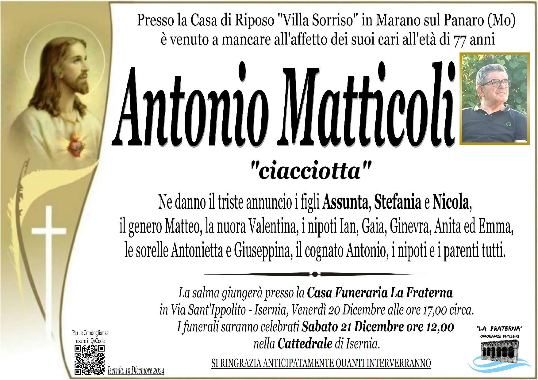 necrologio Antonio Matticoli