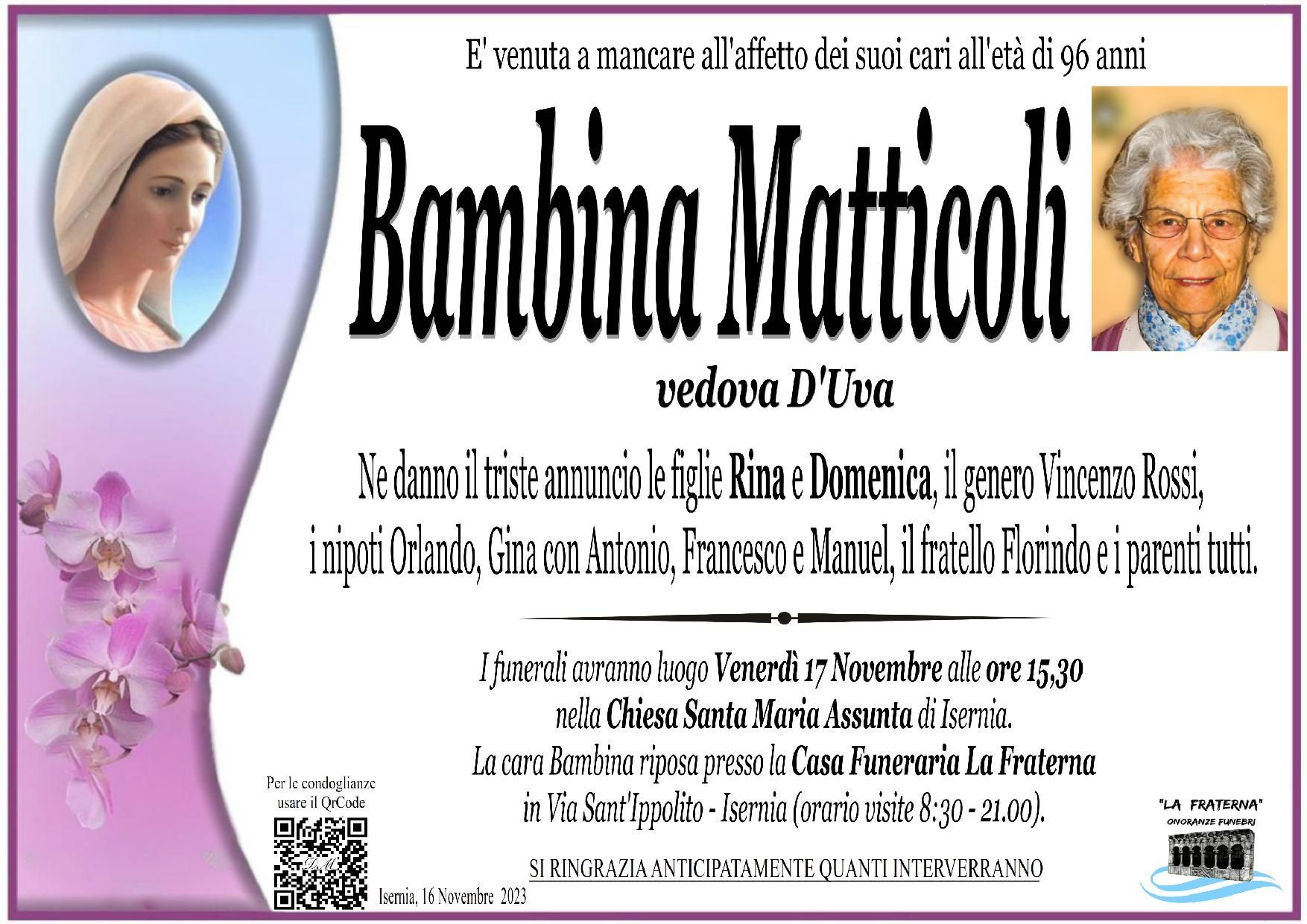 necrologio Bambina Matticoli