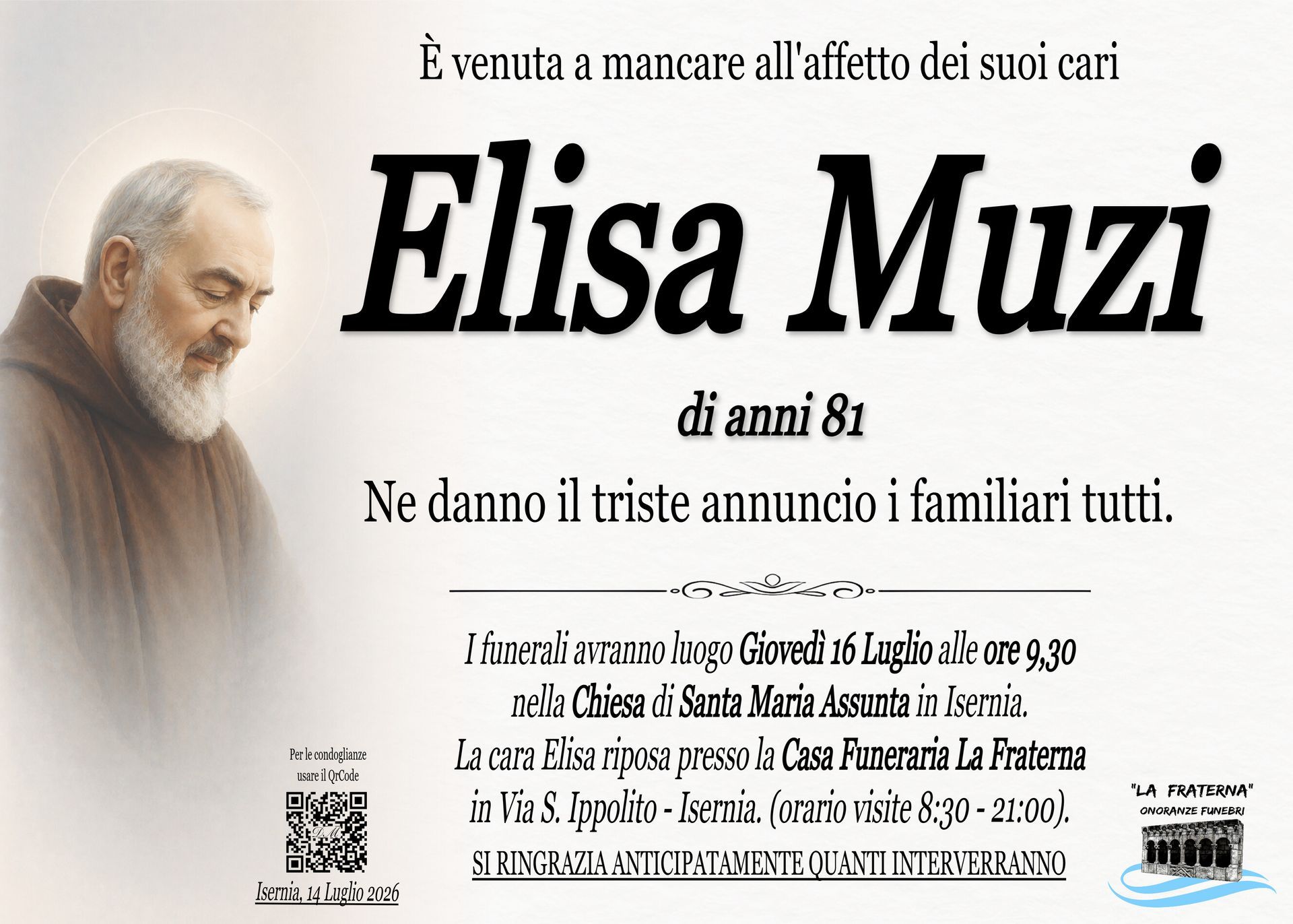necrologio Elisa Muzi