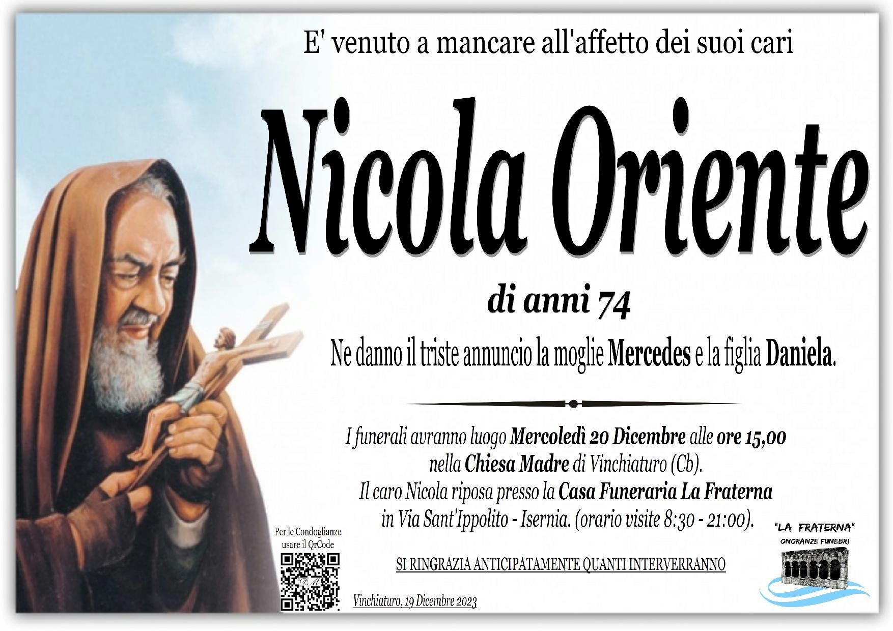 necrologio Nicola Oriente