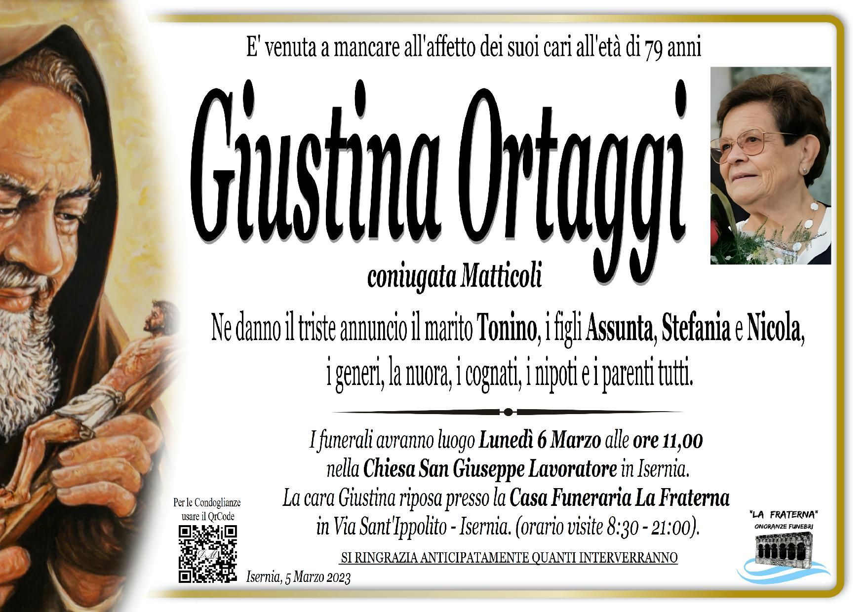 necrologio Giustina Ortaggi