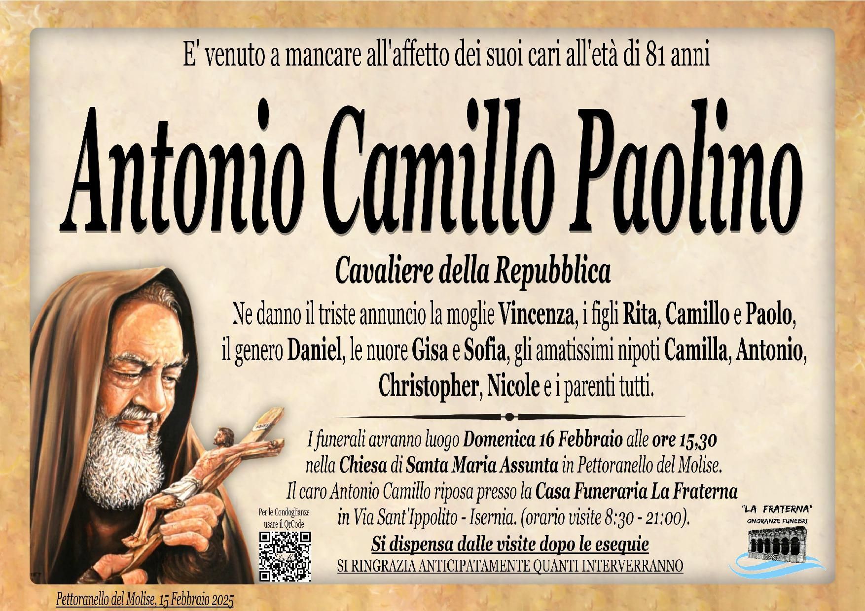 necrologio Antonio Camillo Paolino