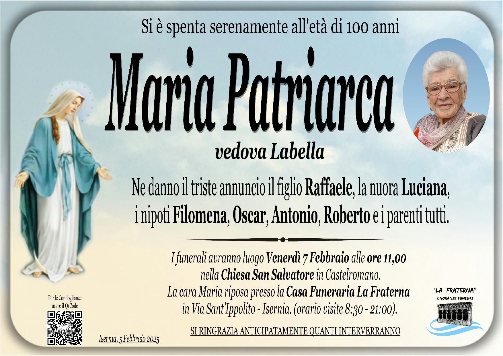 necrologio Maria Patriarca