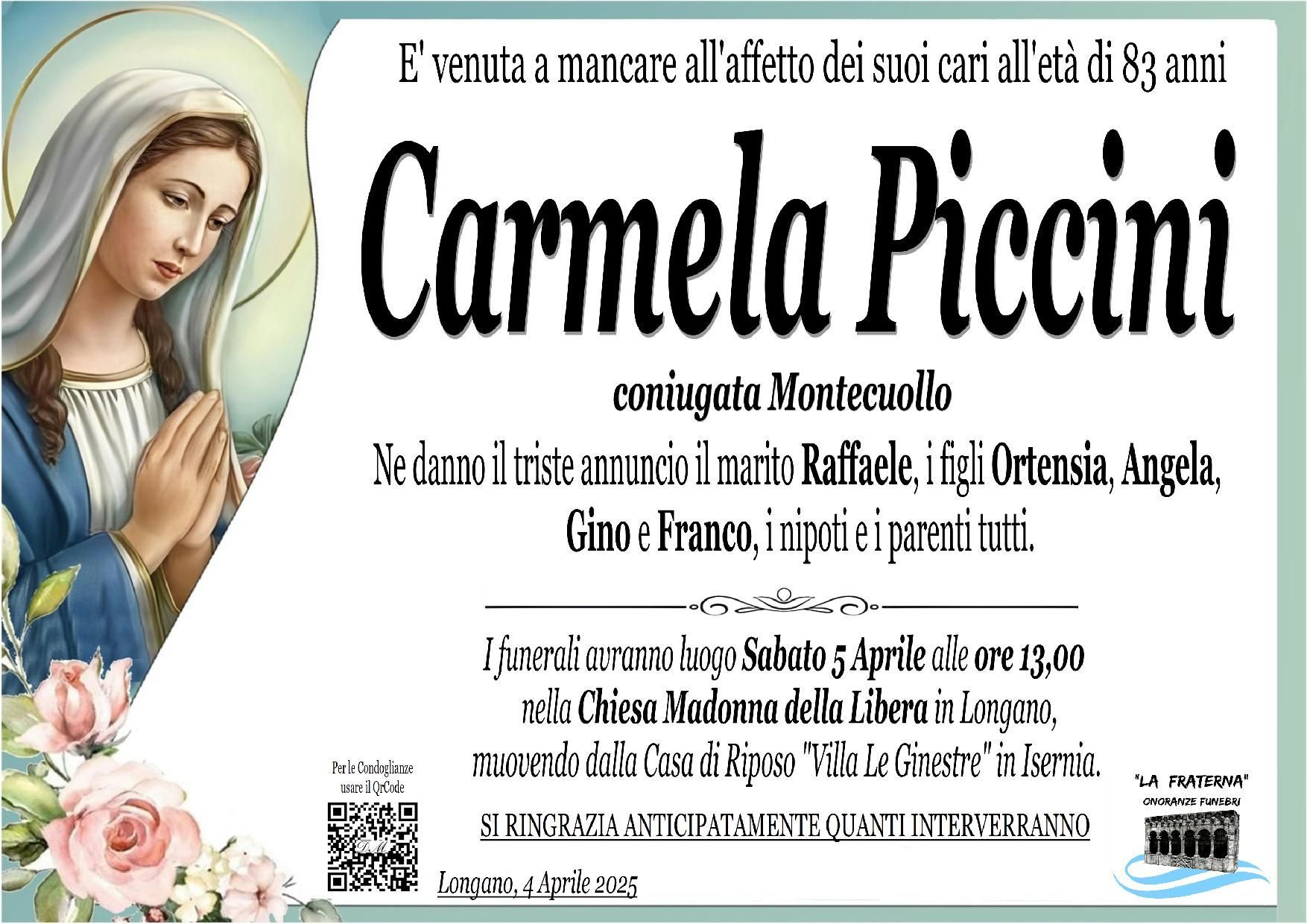 necrologio Carmela Piccini