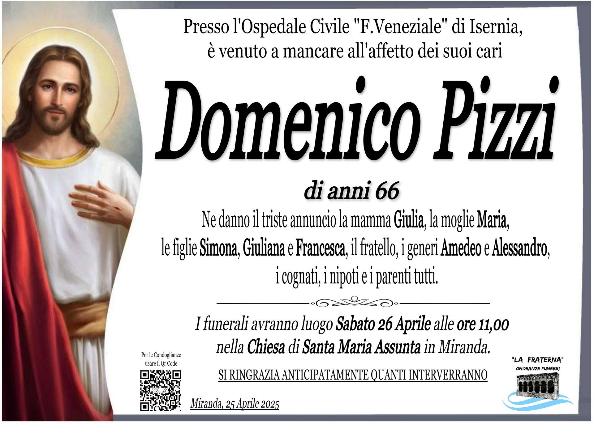 necrologio Domenico Pizzi