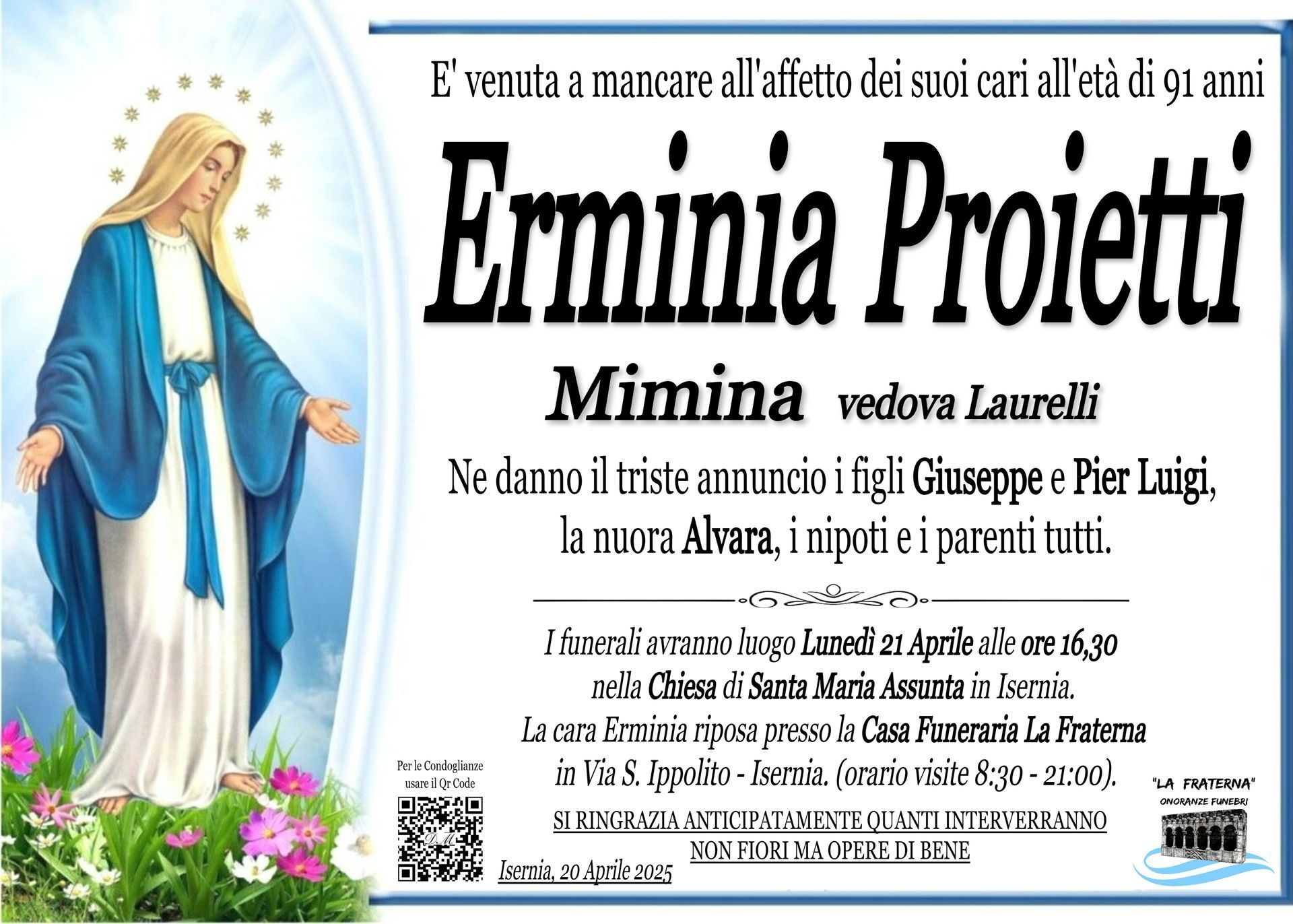 necrologio Erminia Proietti