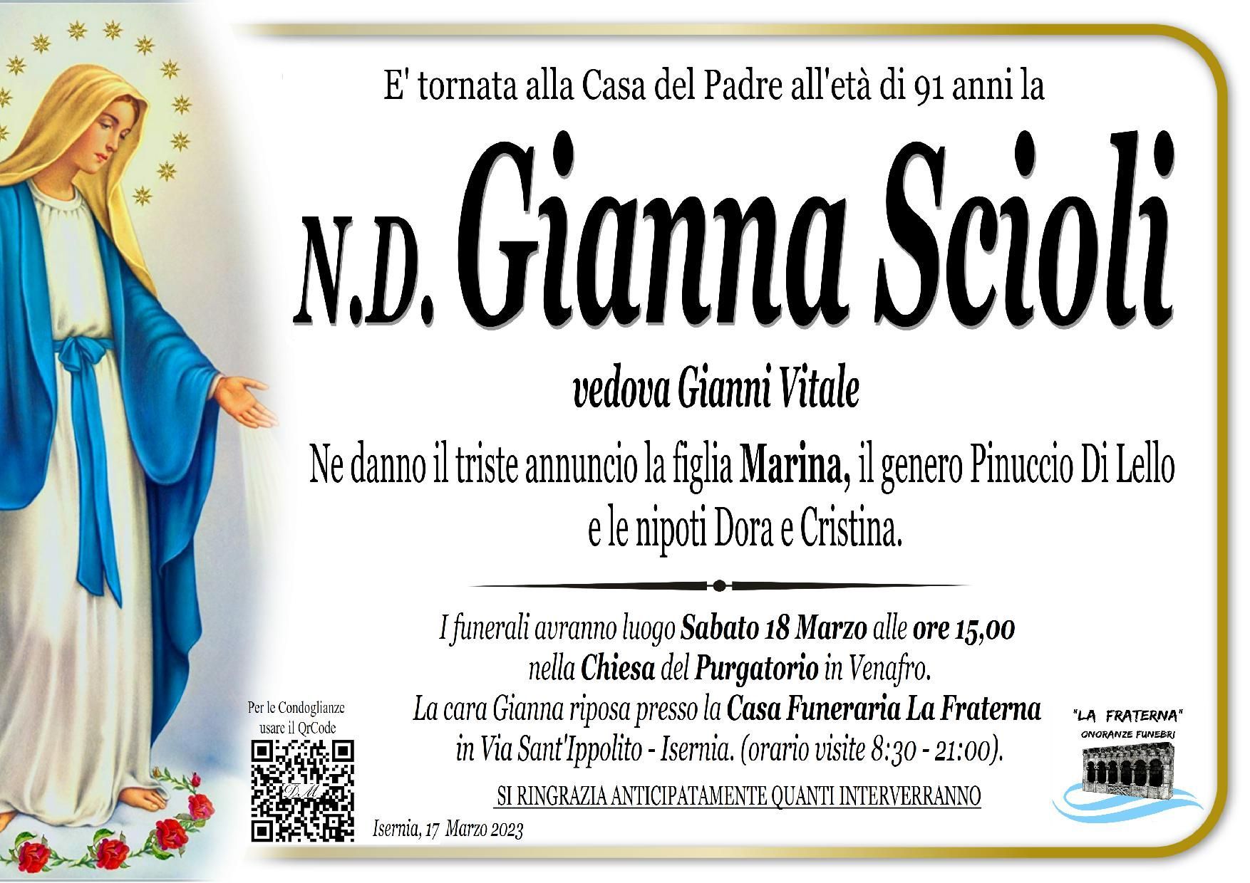 necrologio Giovanna Scioli