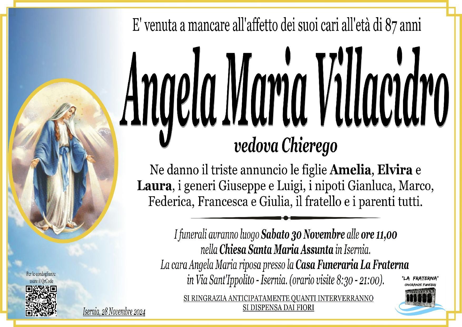 necrologio Angela Maria Villacidro
