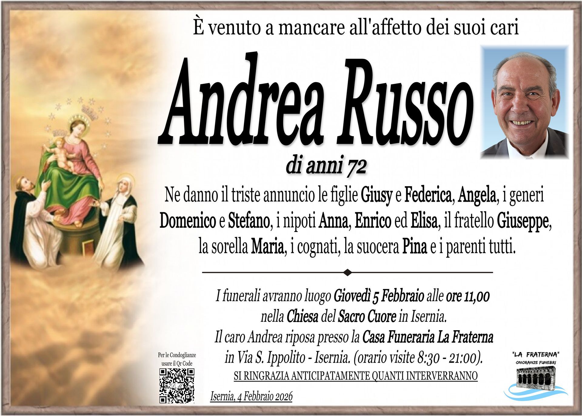 necrologio Andrea Russo