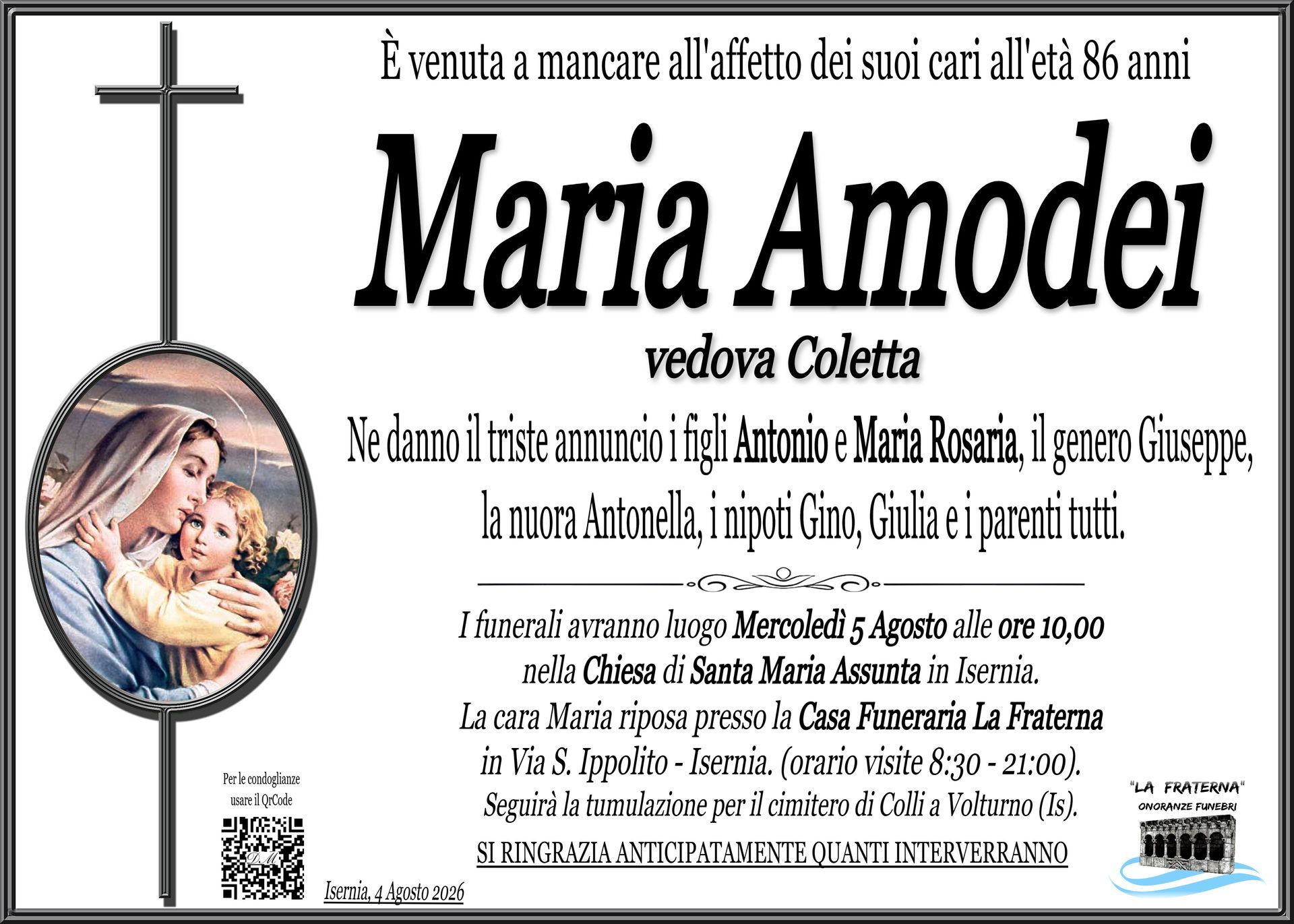 necrologio Maria Amodei