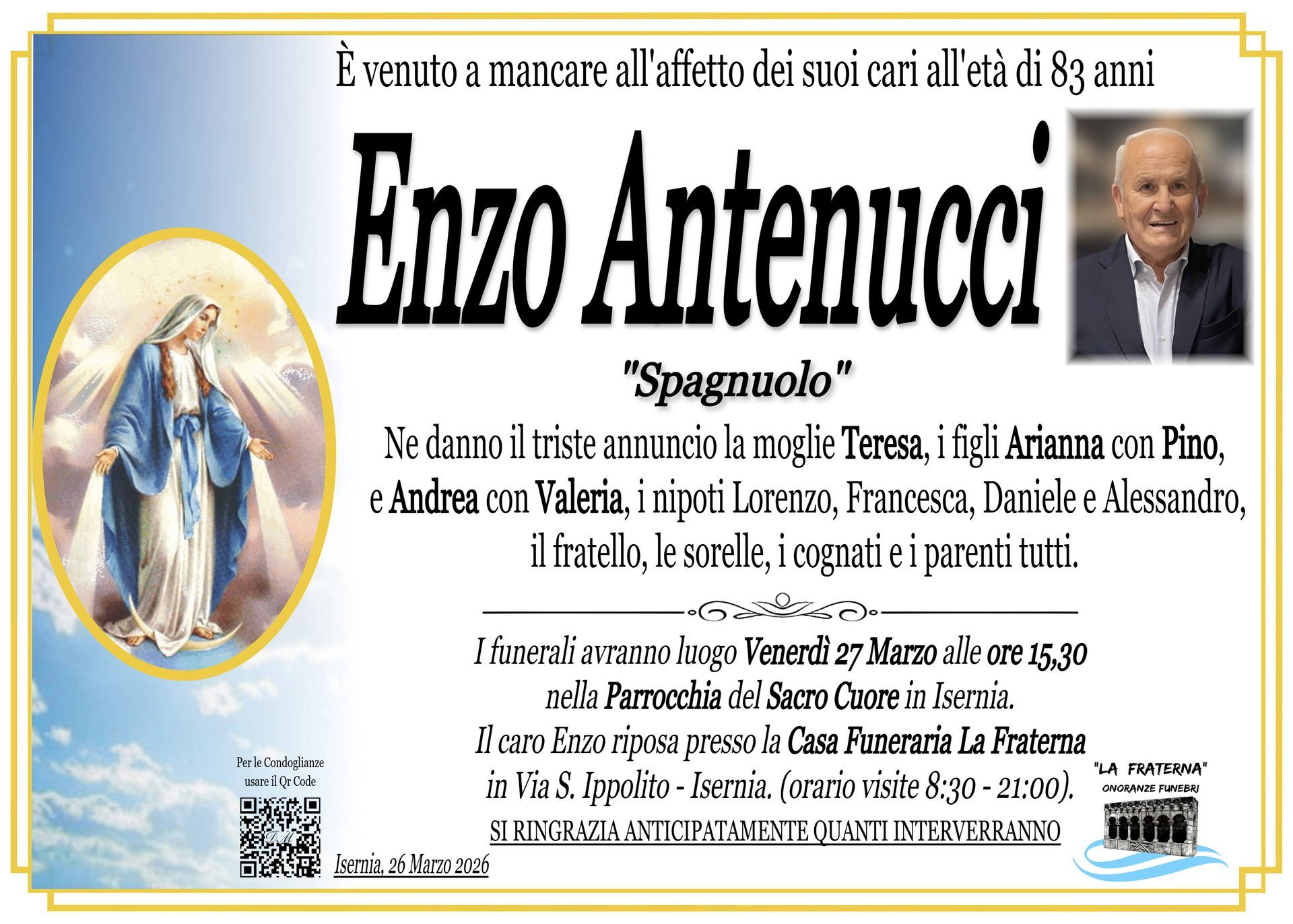 necrologio Enzo Antenucci