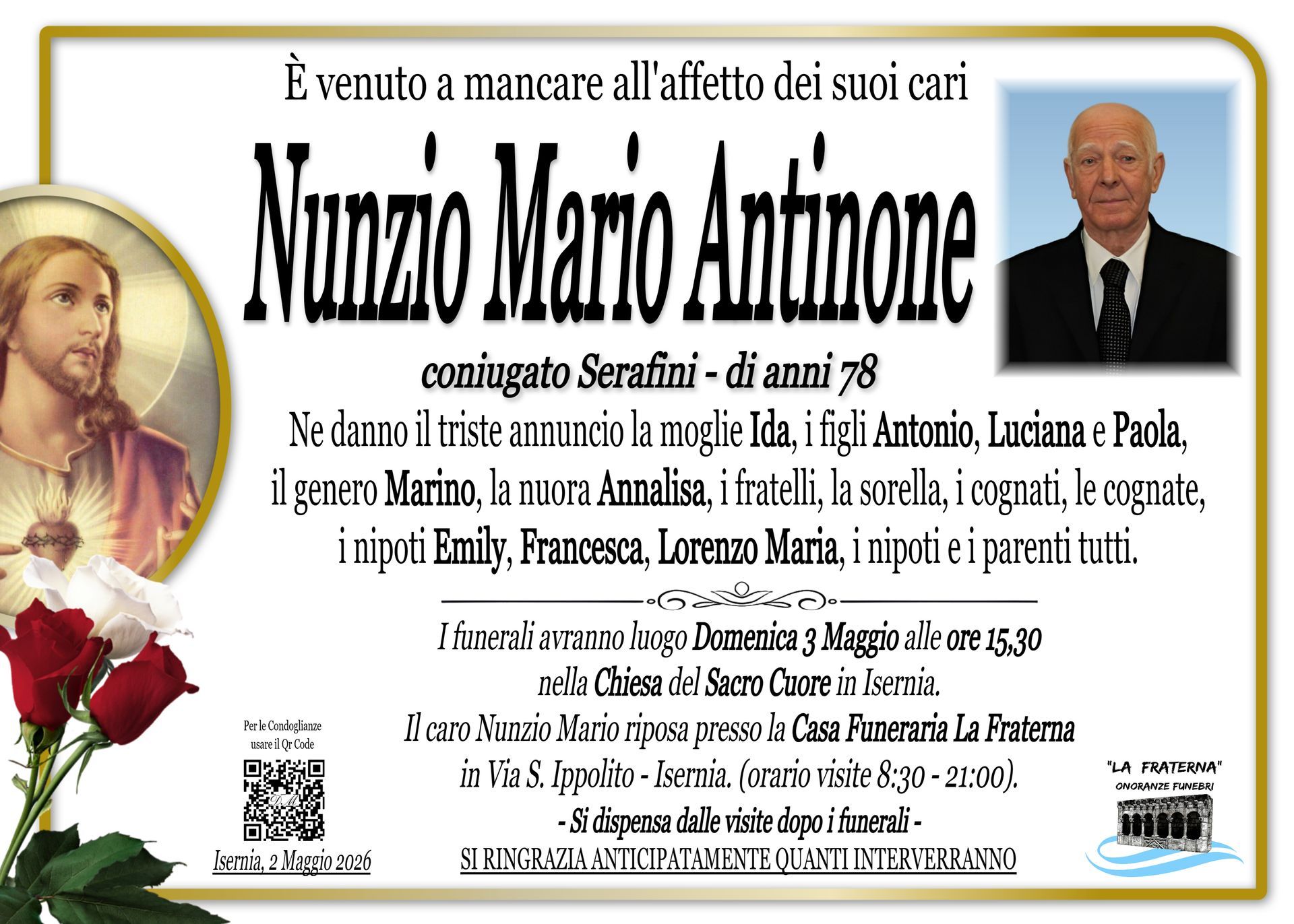 necrologio Nunzio Mario Antinone