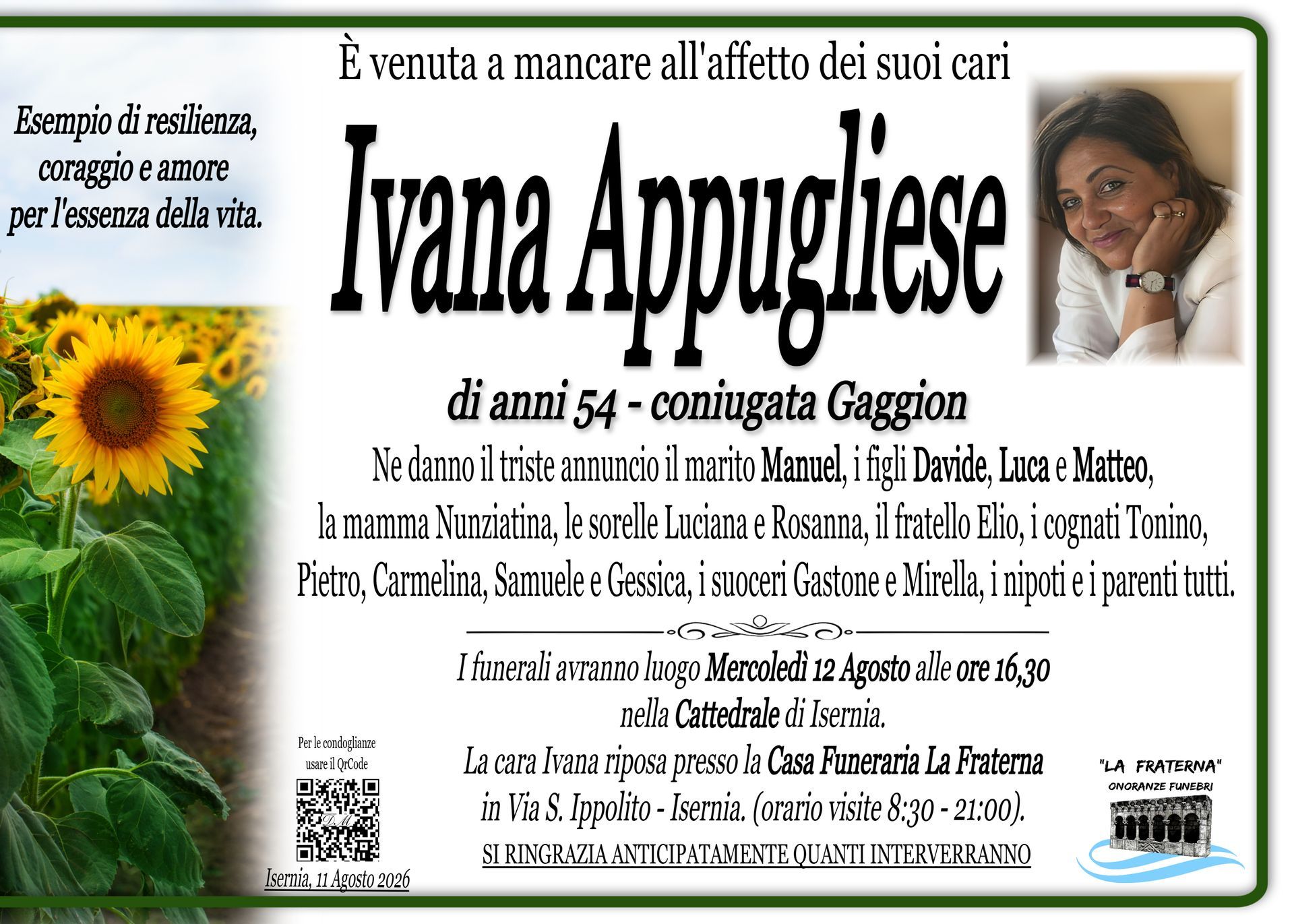 necrologio Ivana Appugliese
