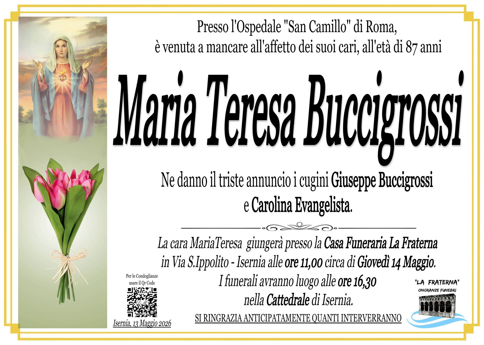 necrologio Maria Teresa Buccigrossi