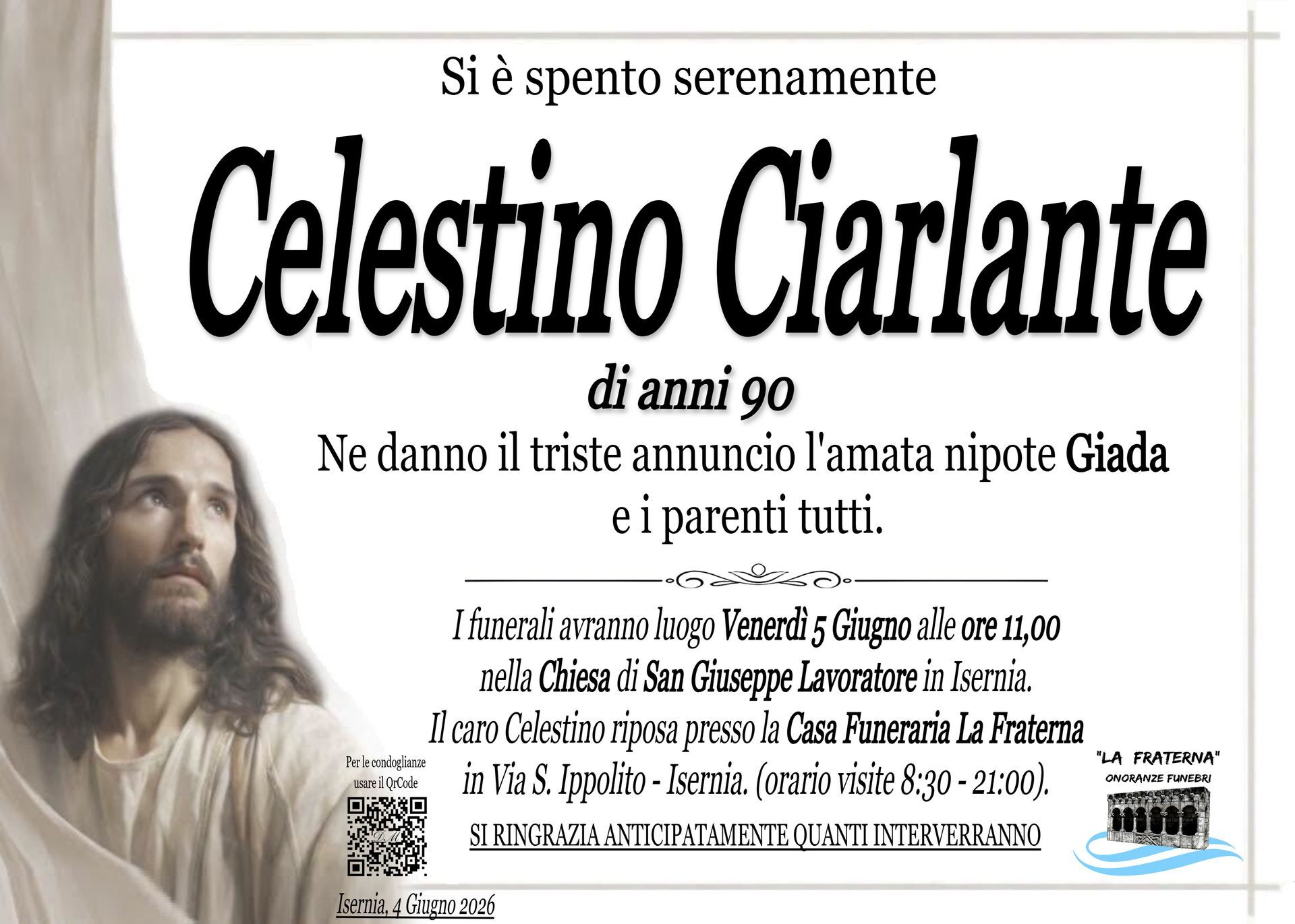 necrologio Celestino Ciarlante