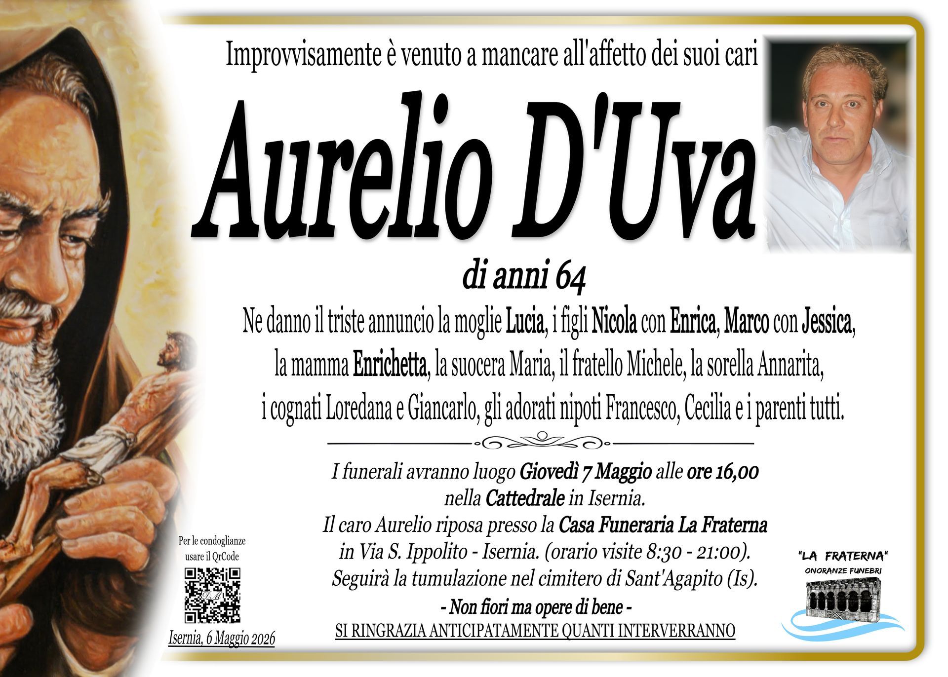 necrologio Aurelio D'Uva