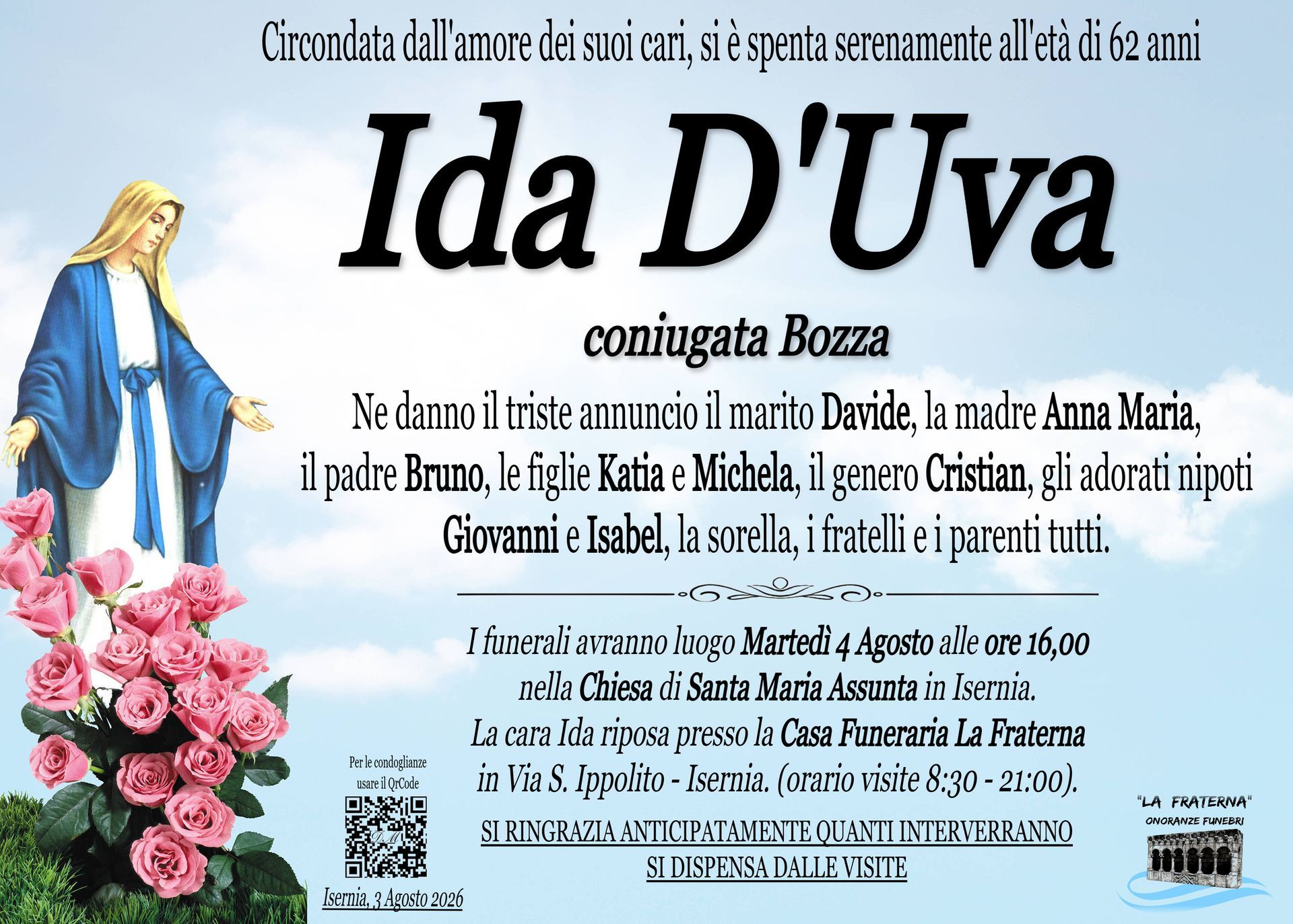 necrologio Ida D'Uva