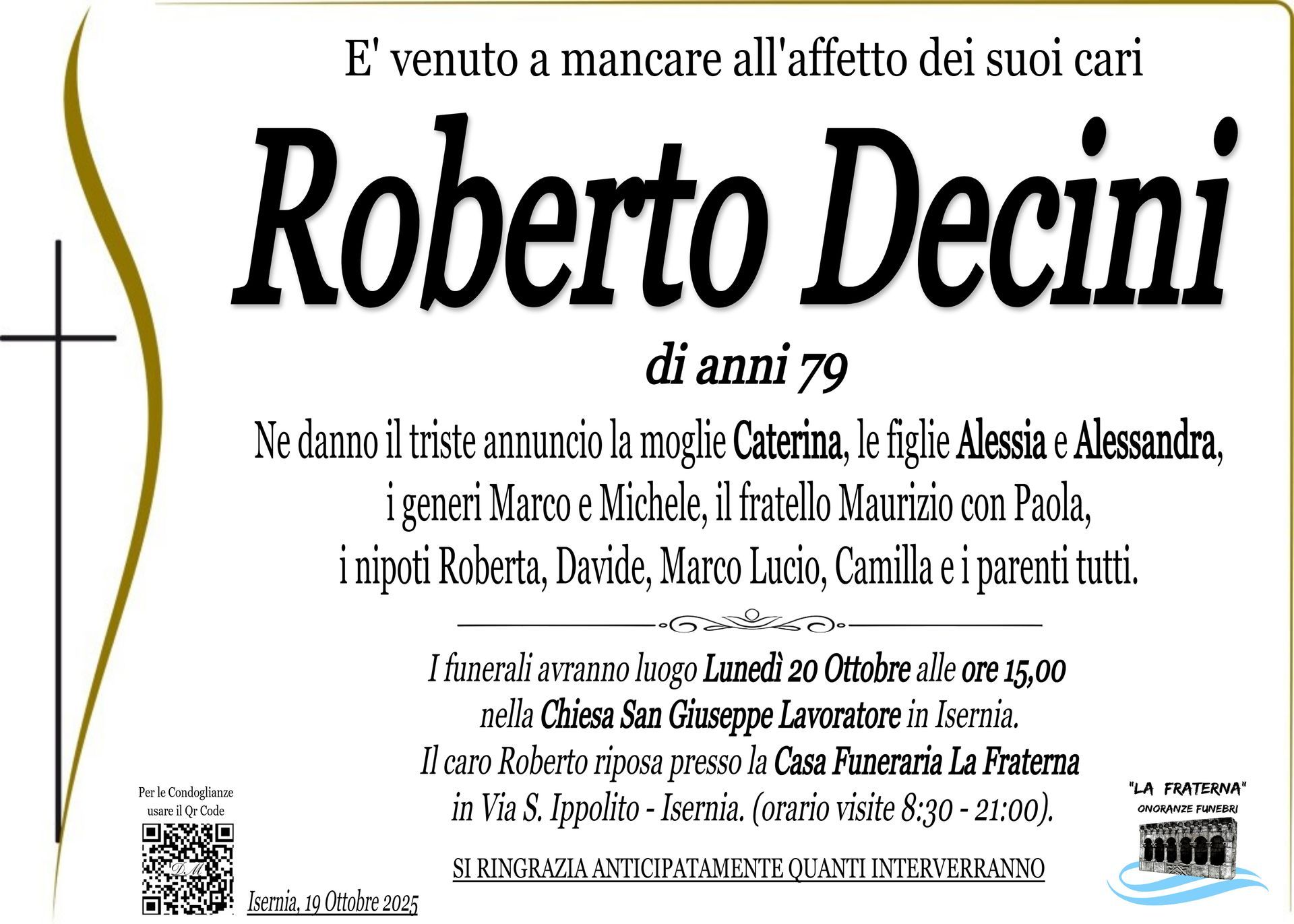 necrologio Roberto Decini