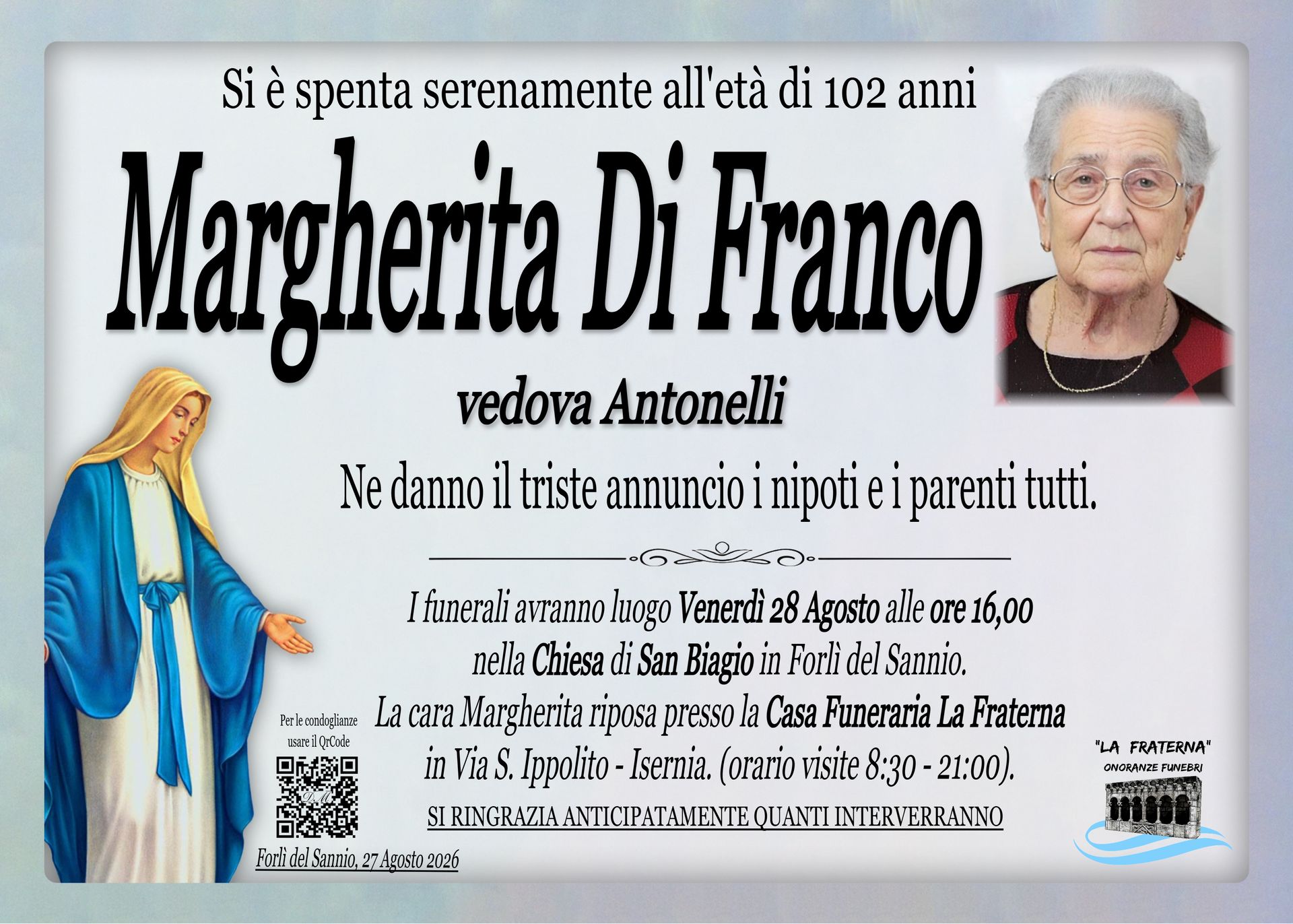 necrologio Margherita Di Franco