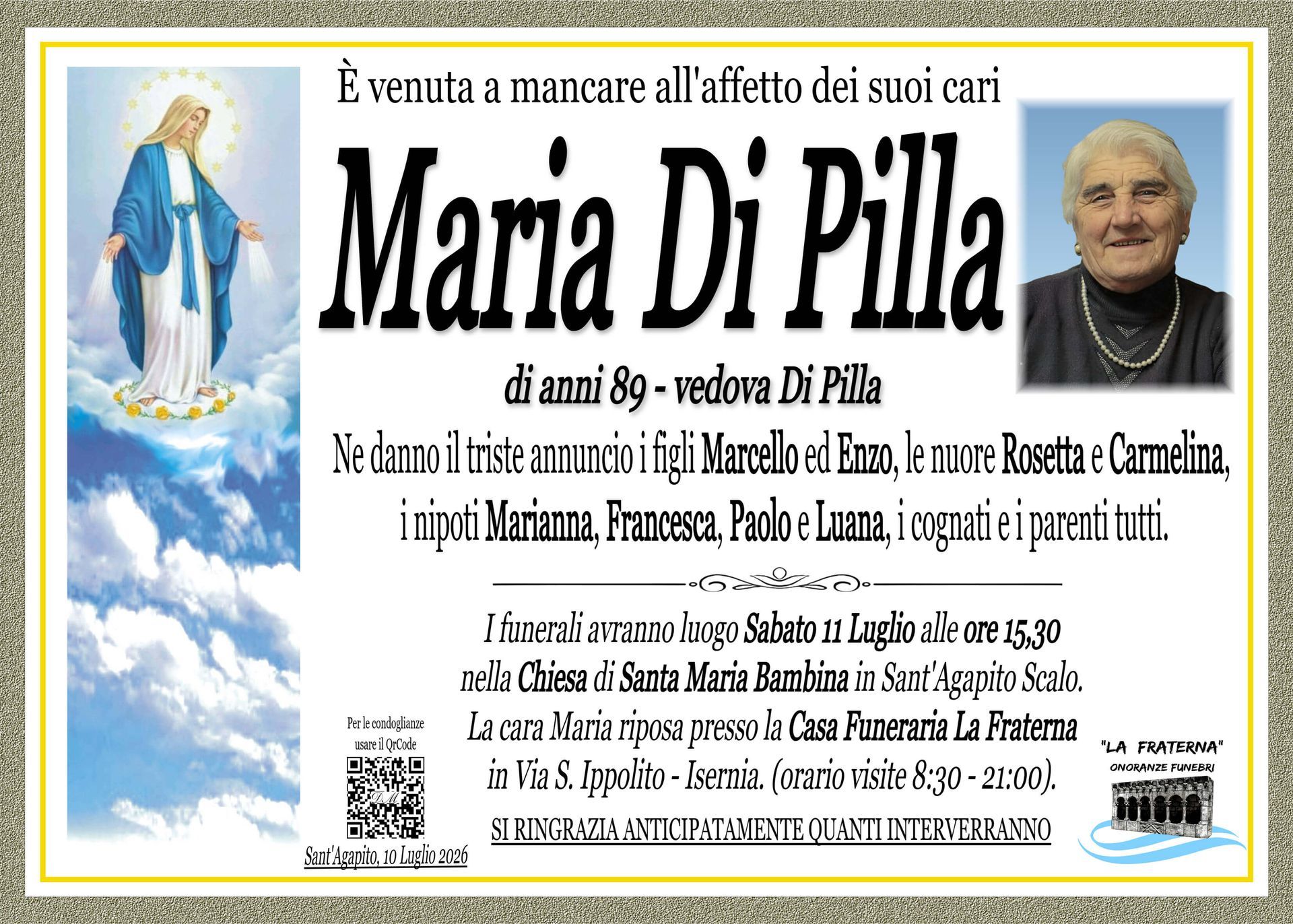 necrologio Maria Di Pilla