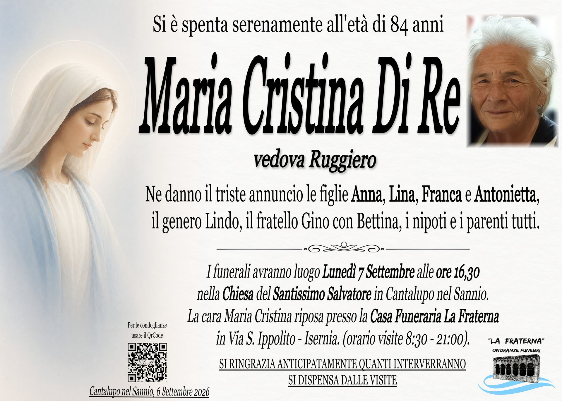 necrologio Maria Cristina Di Re