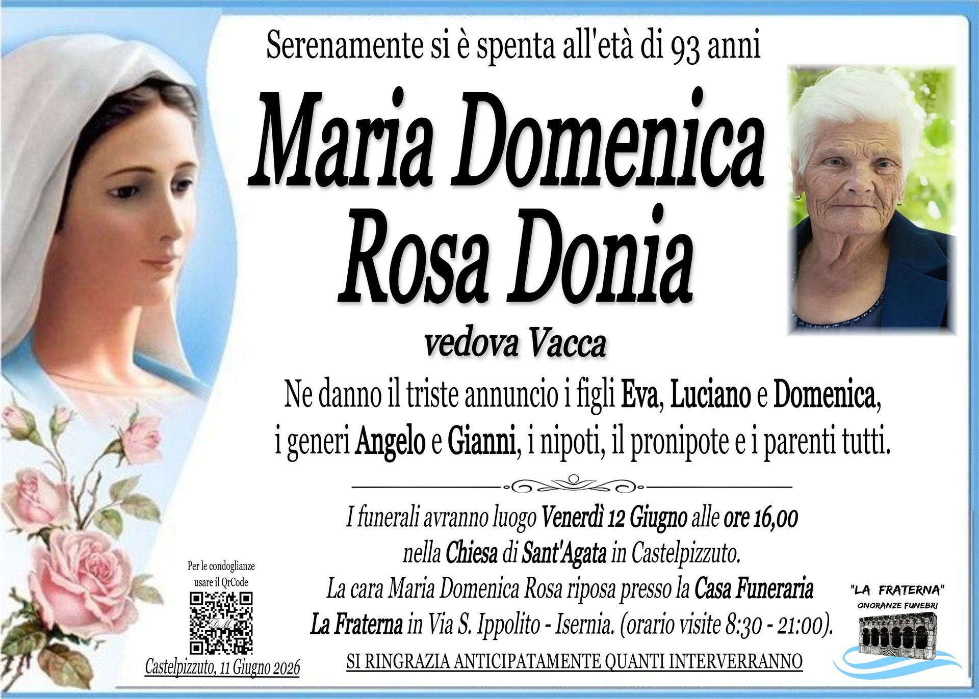 necrologio Maria Domenica Rosa Donia