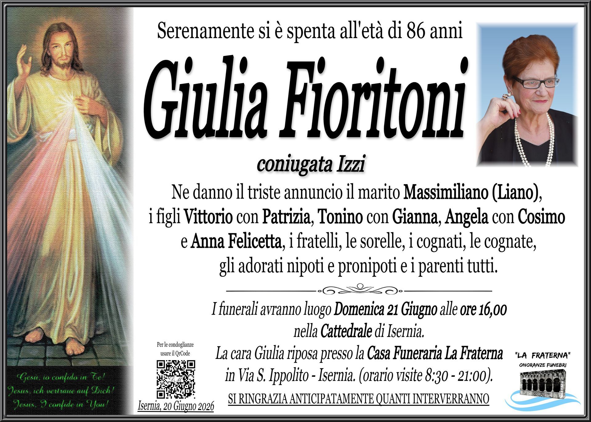 necrologio Giulia Fioritoni