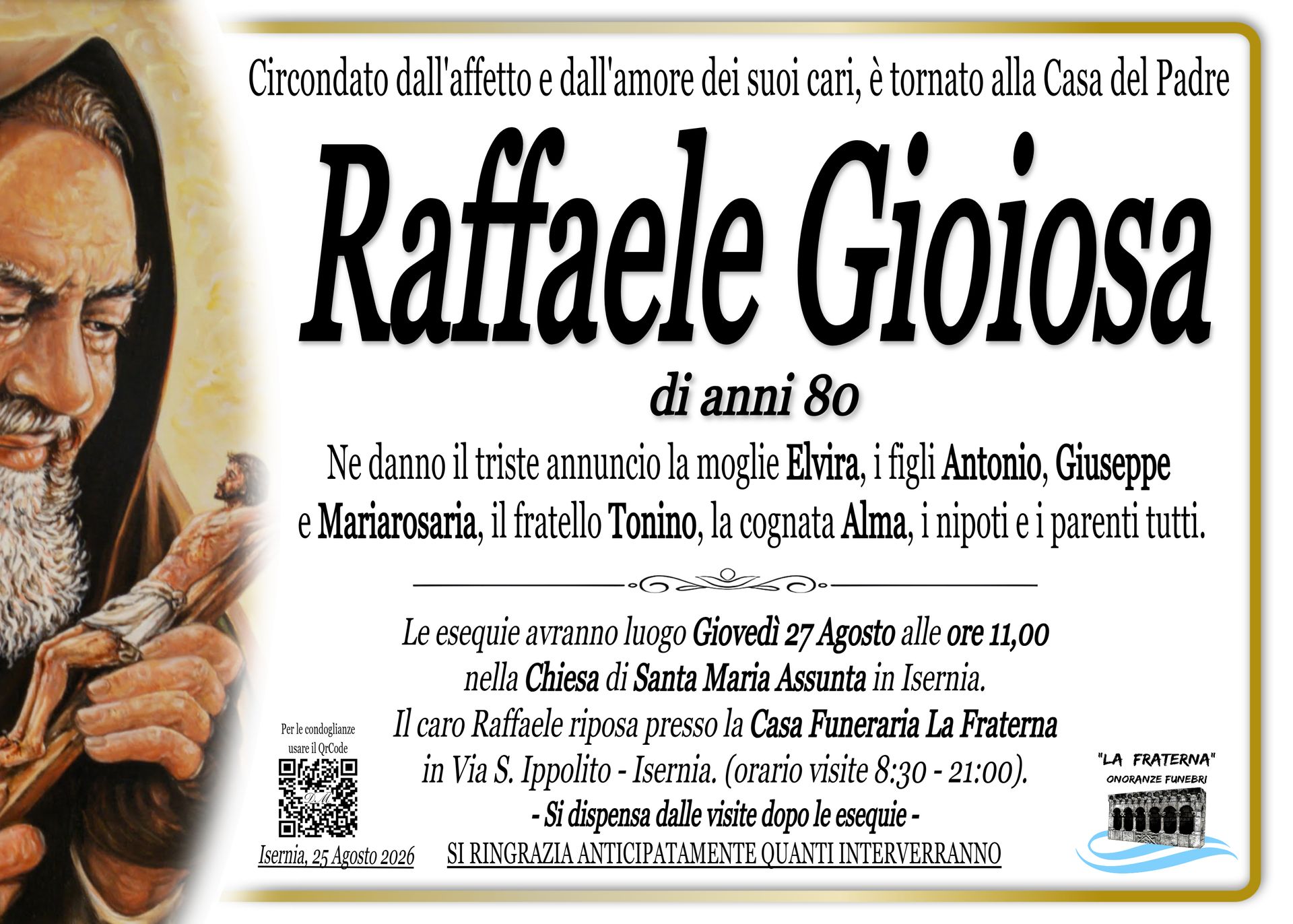 necrologio Raffaele Gioiosa