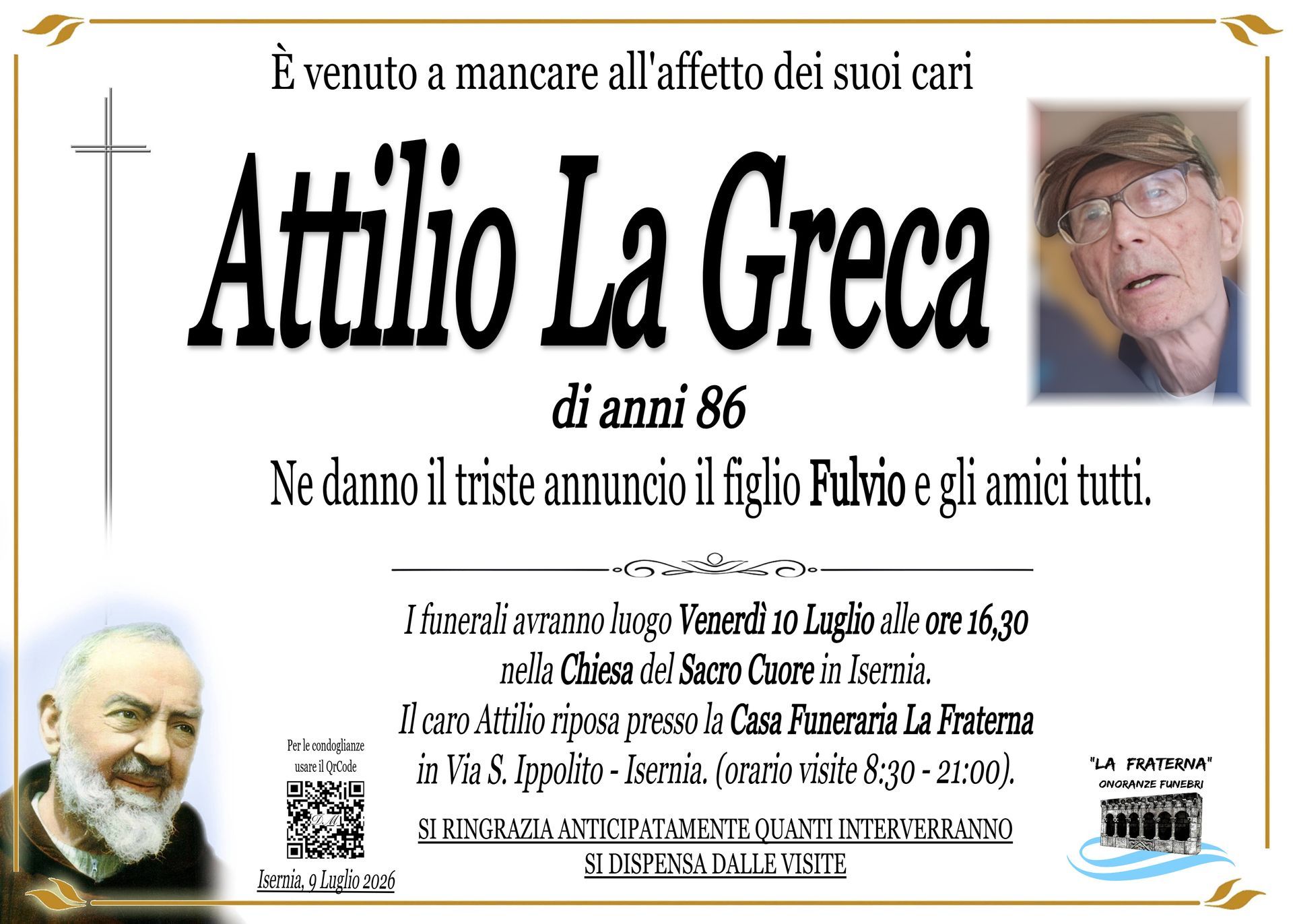 necrologio Attilio La Greca