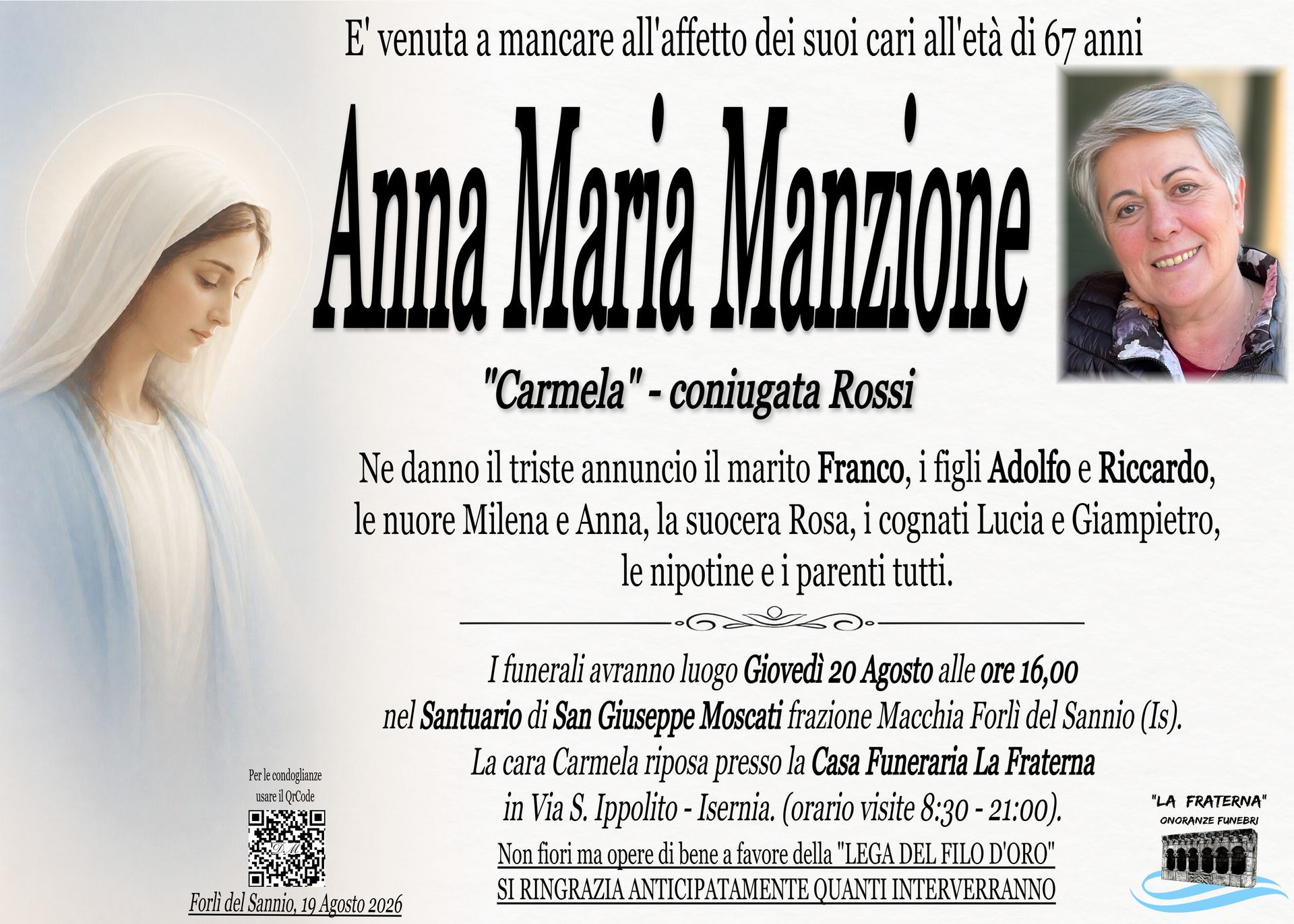 necrologio Anna Maria Manzione
