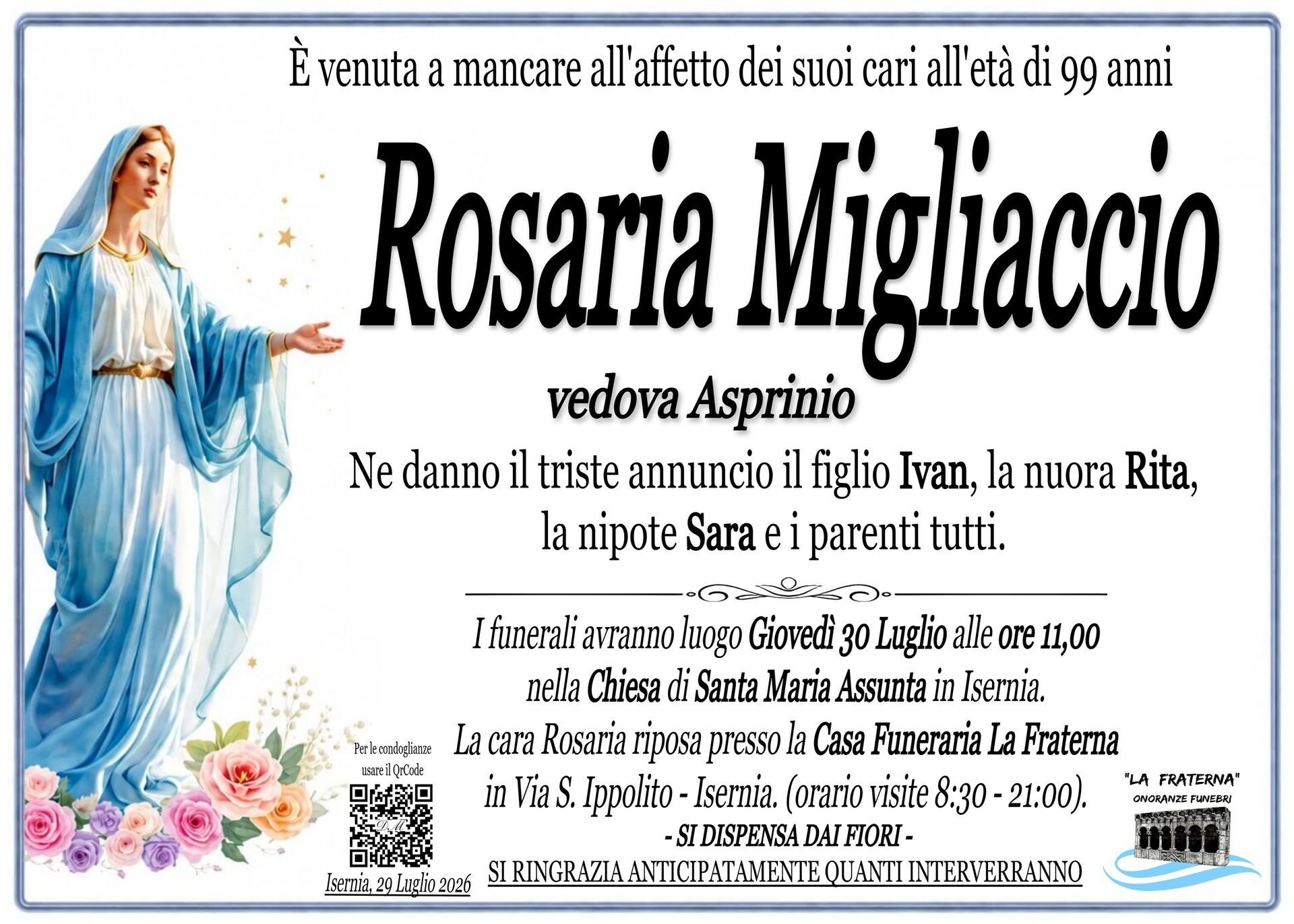necrologio Rosaria Migliaccio