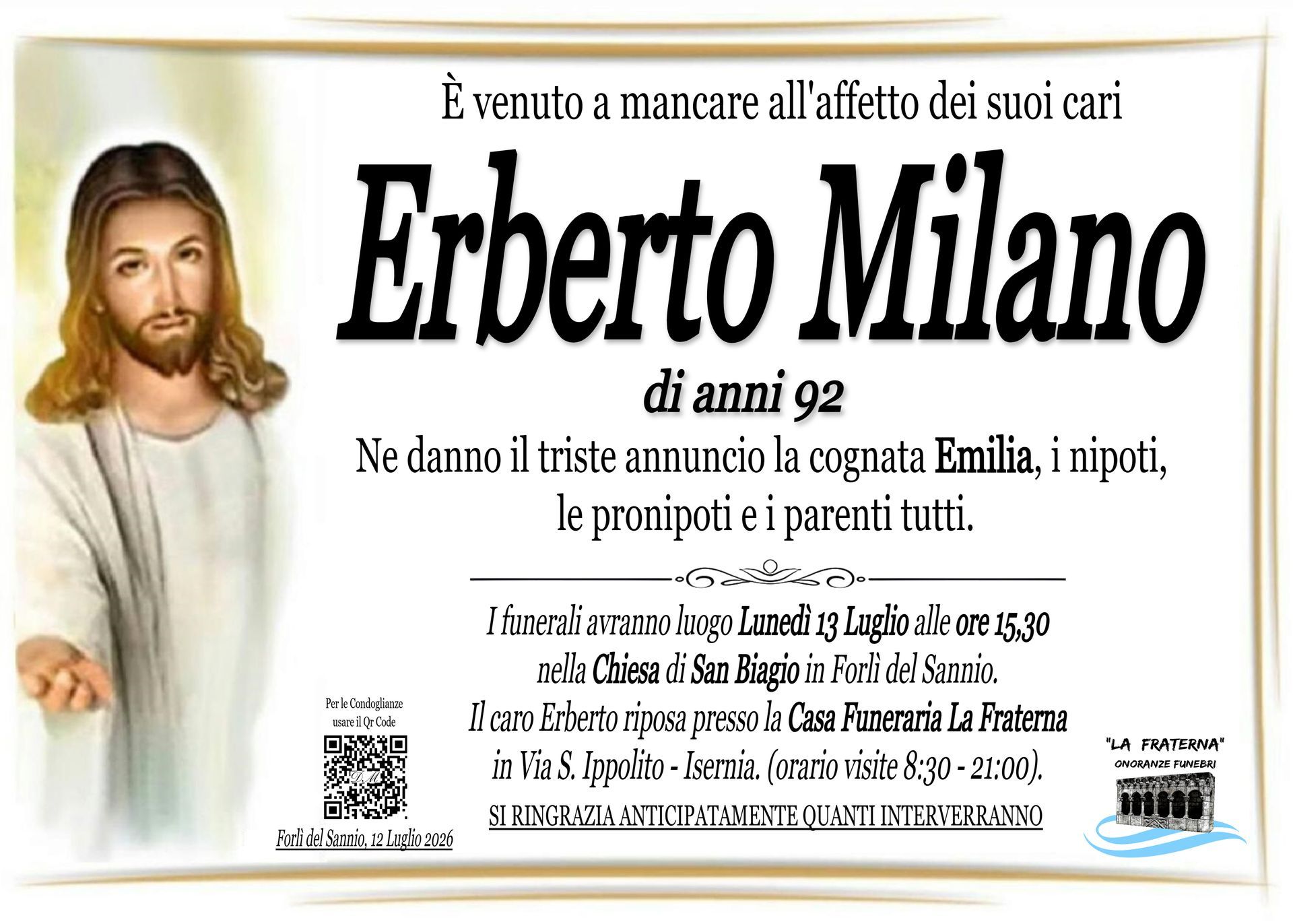 necrologio Erberto Milano
