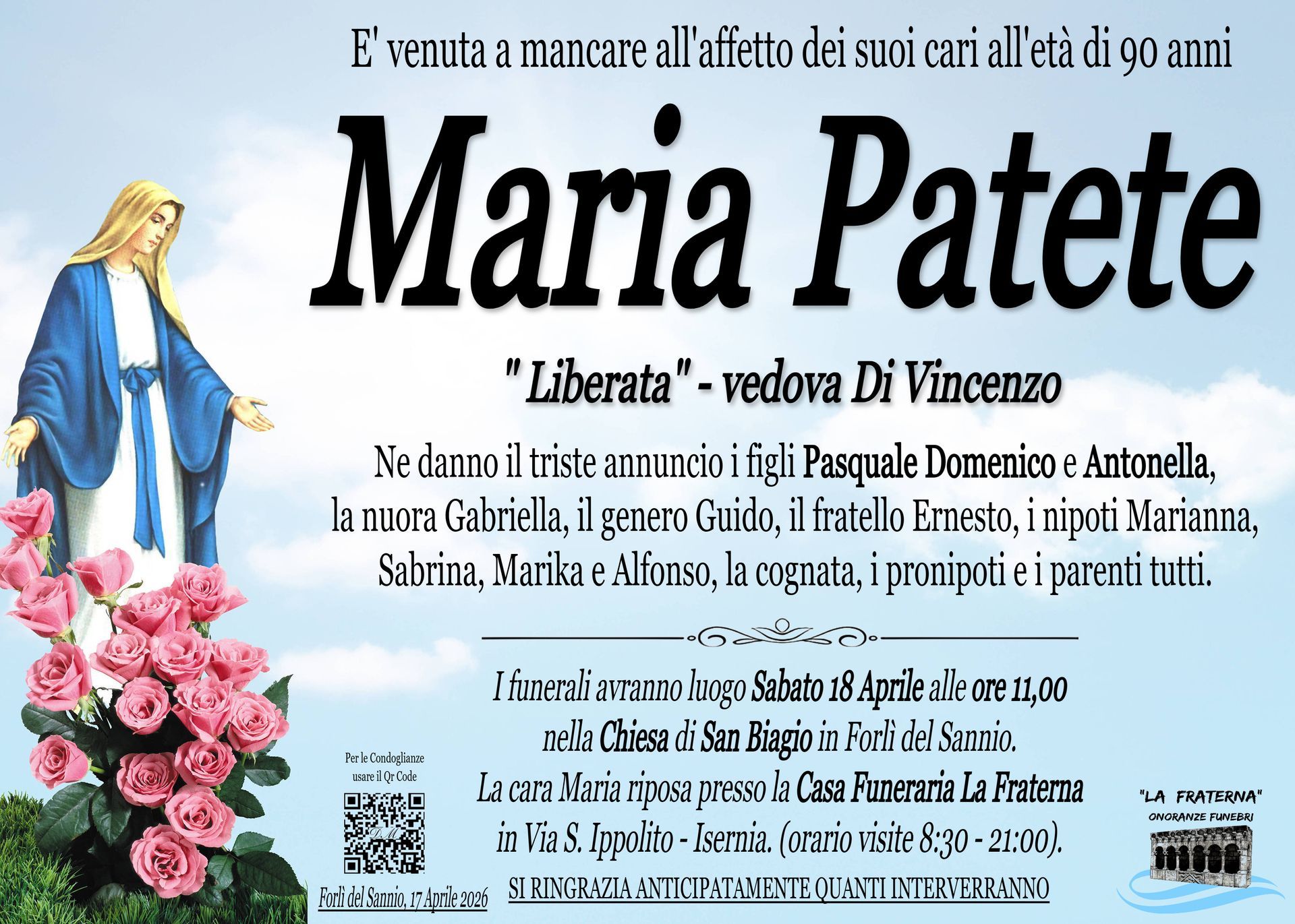 necrologio Maria Patete