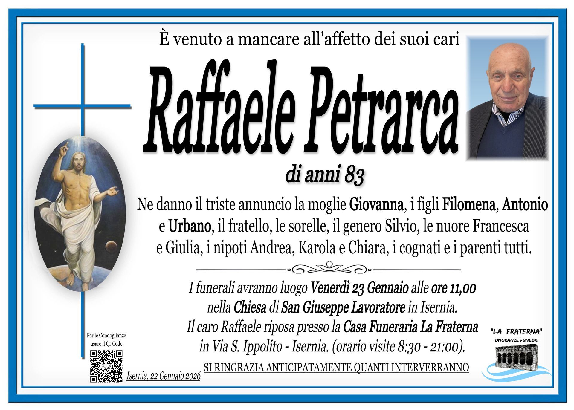 necrologio Raffaele Petrarca