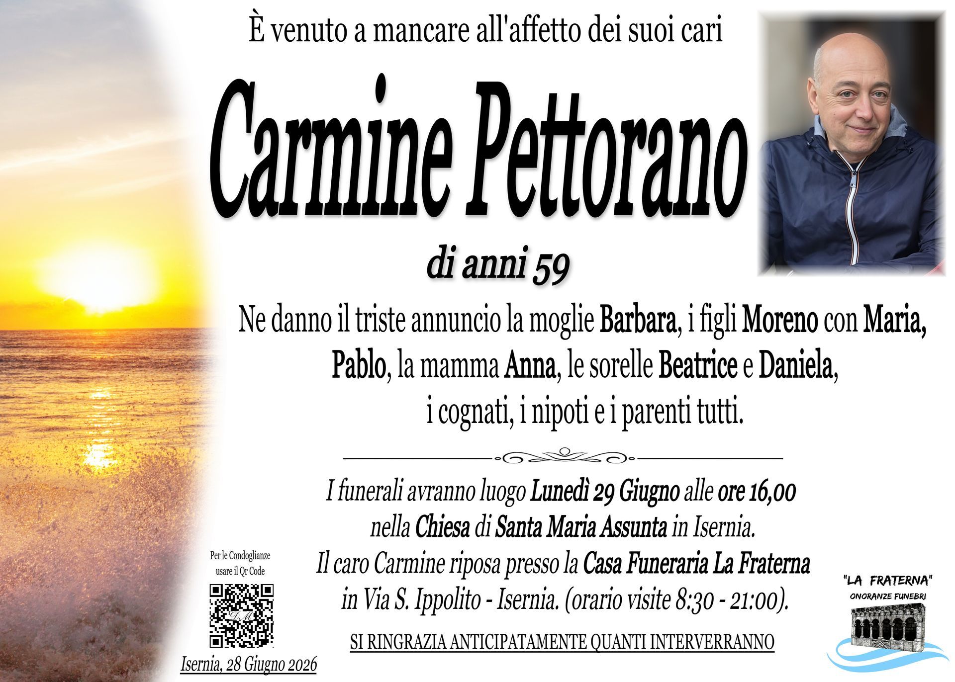 necrologio Carmine Pettorano