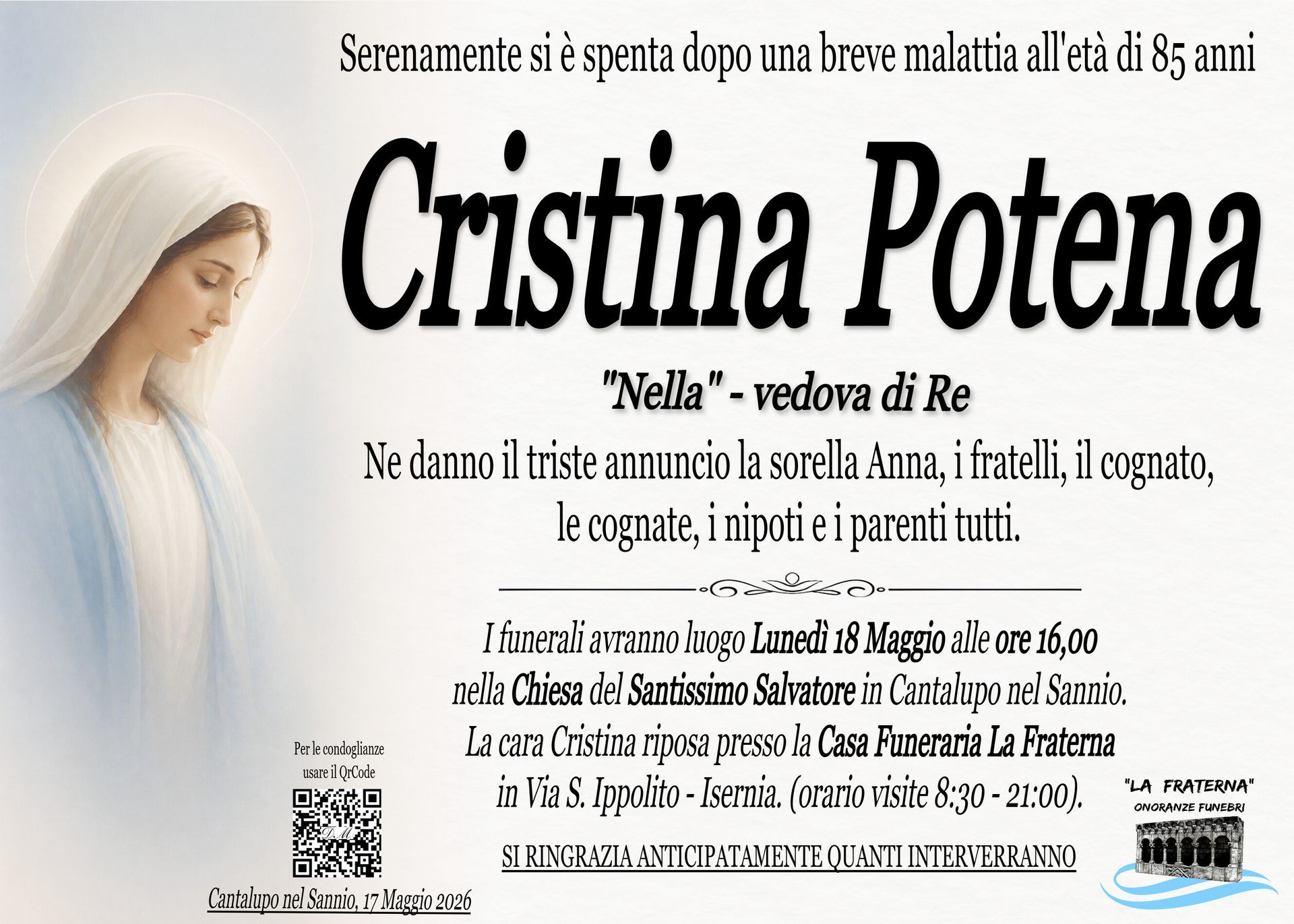necrologio Cristina Potena