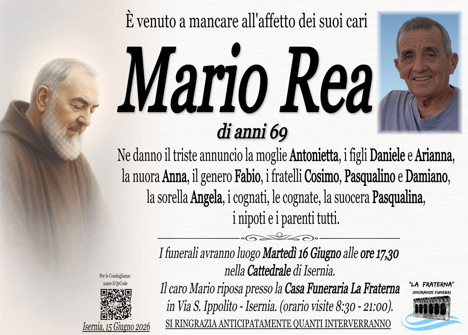 necrologio Mario Rea