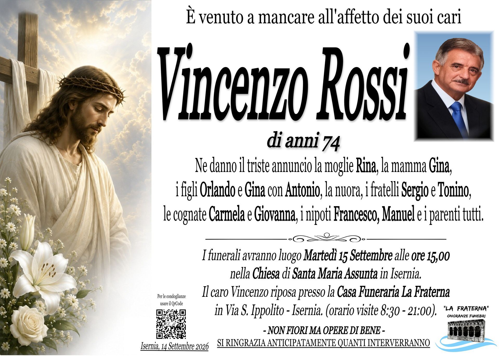 necrologio Vincenzo Rossi