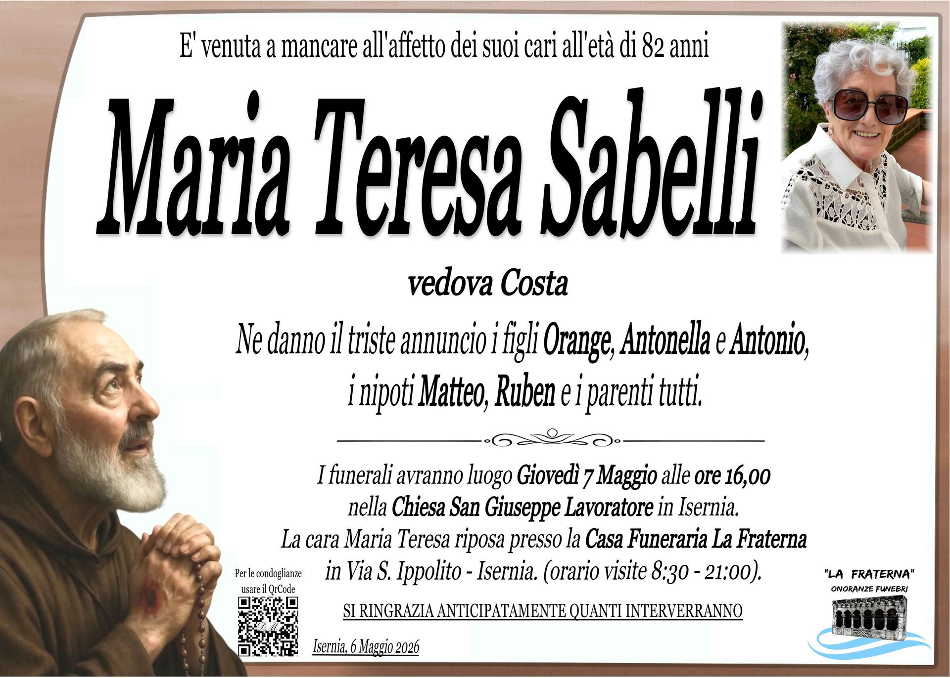 necrologio Maria Teresa Sabelli
