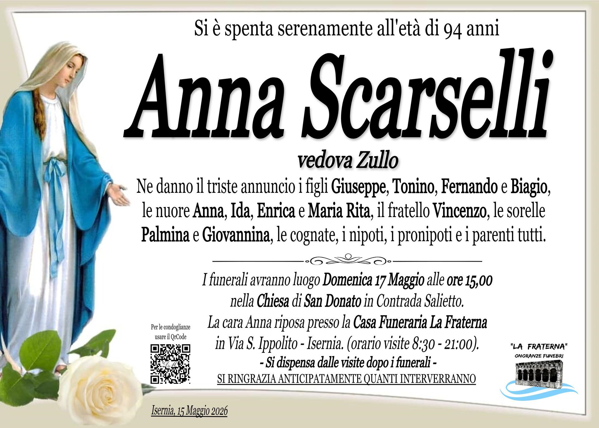 necrologio Anna Scarselli