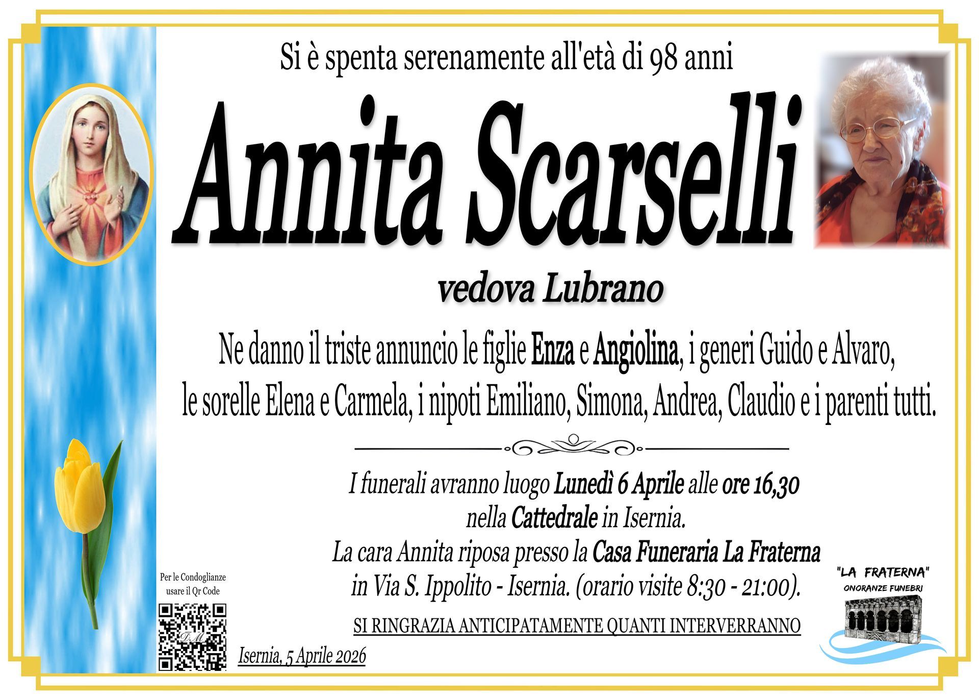 necrologio Annita Scarselli