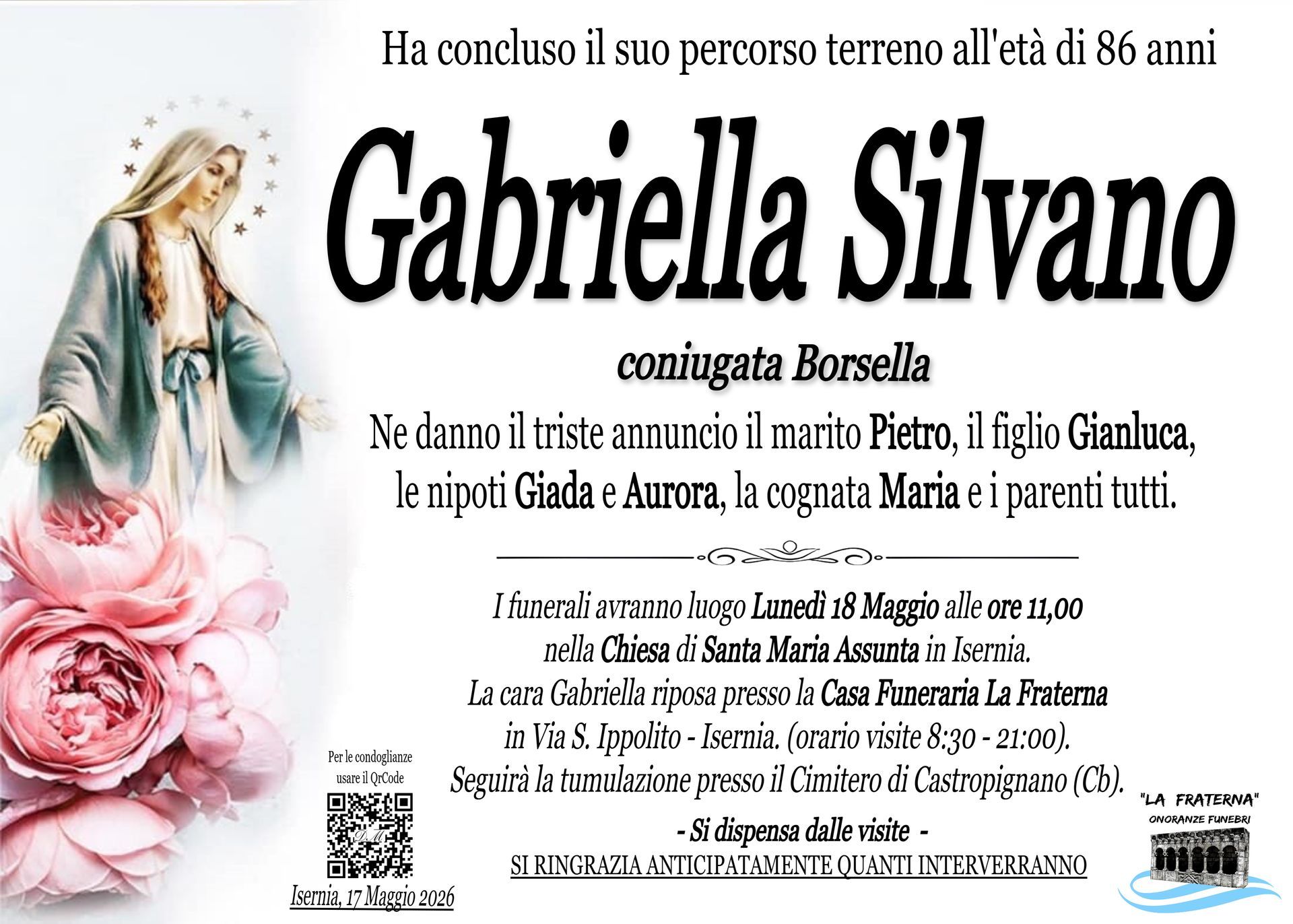necrologio Gabriella Silvano
