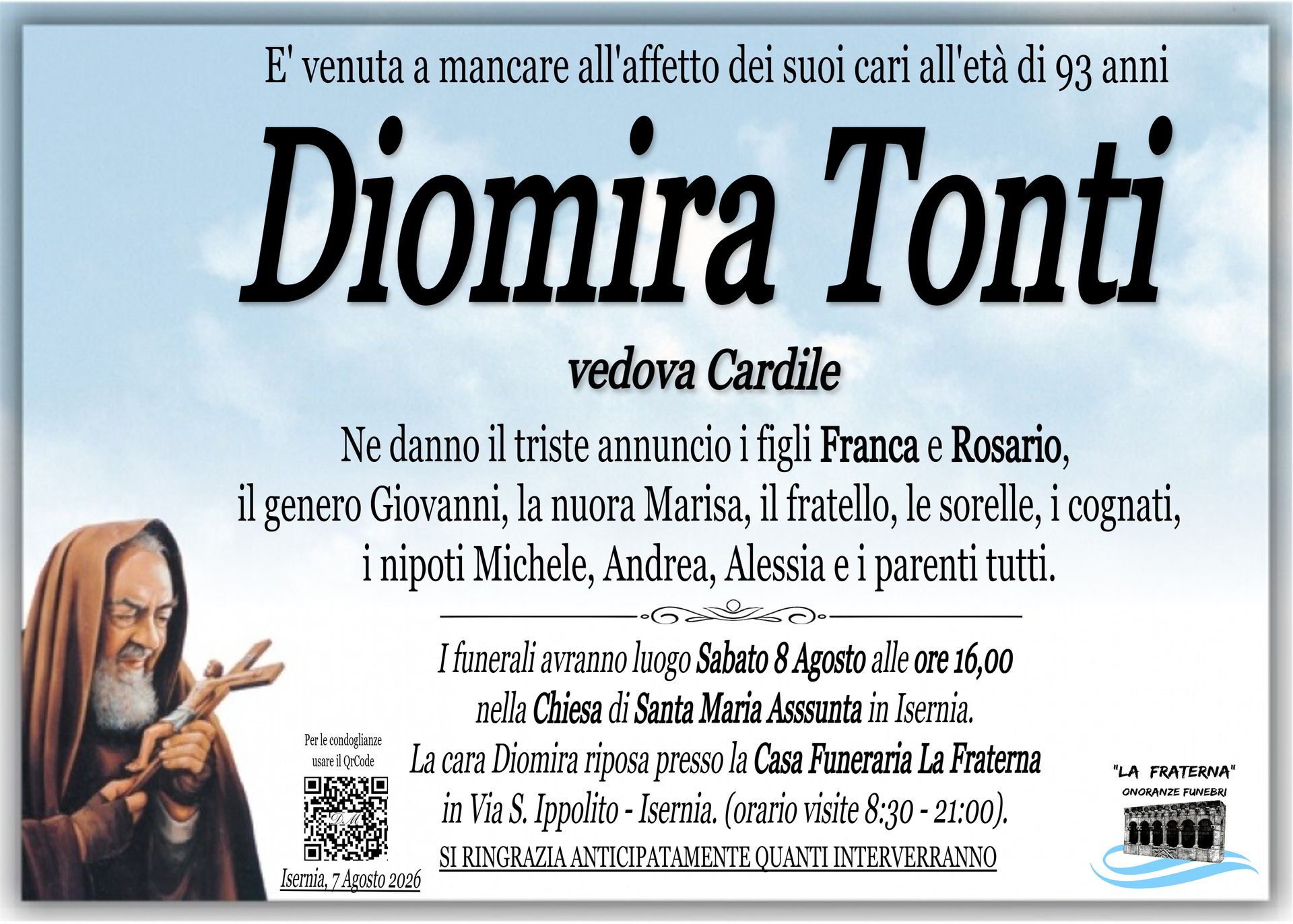 necrologio Diomira Tonti