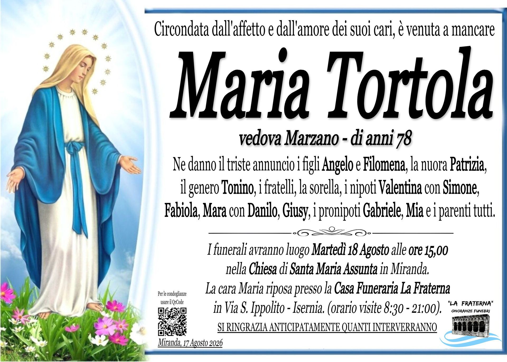 necrologio Maria Tortola